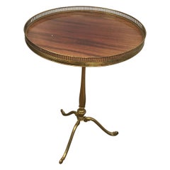 Neoclassical Round Brass Gueridon with Mahogany Top, French, circa 1940