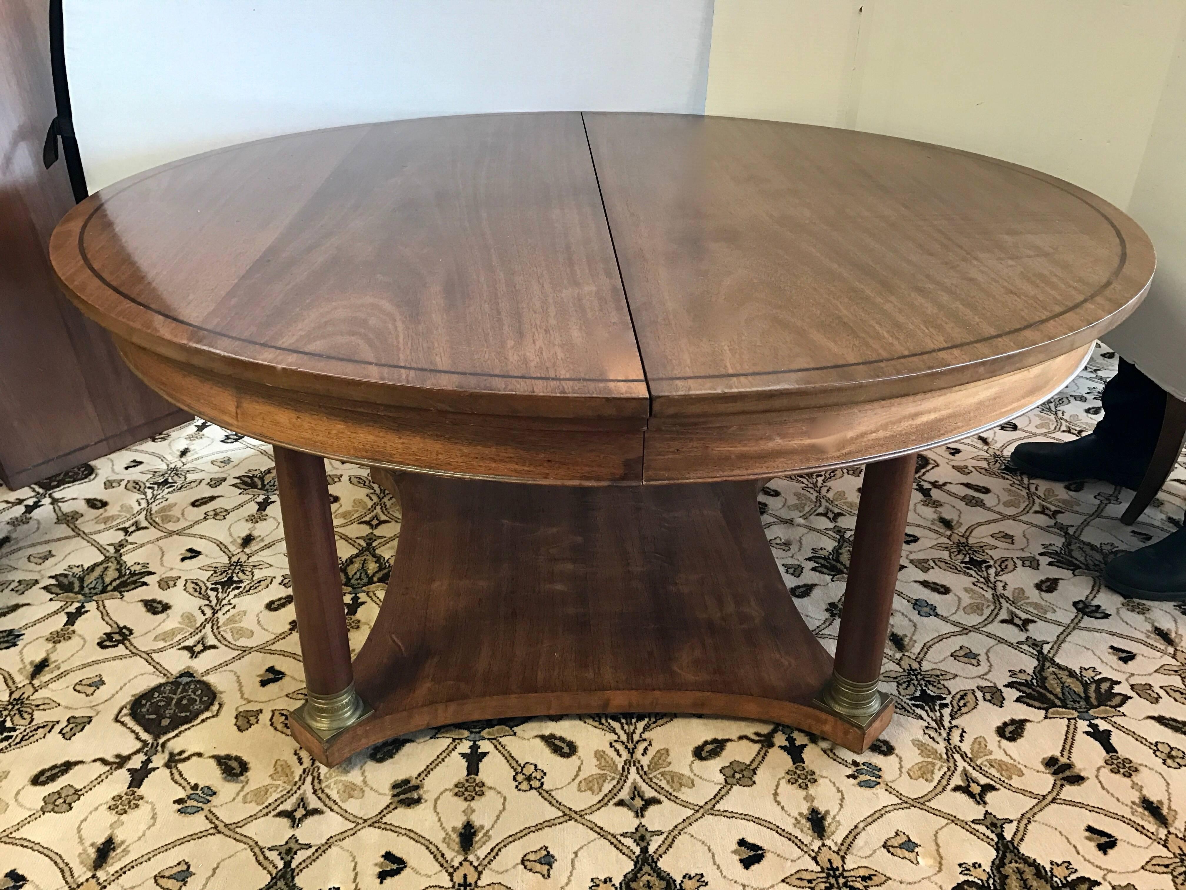 Brass Neoclassical Round Extension Walnut Dining Table Potthast Brothers