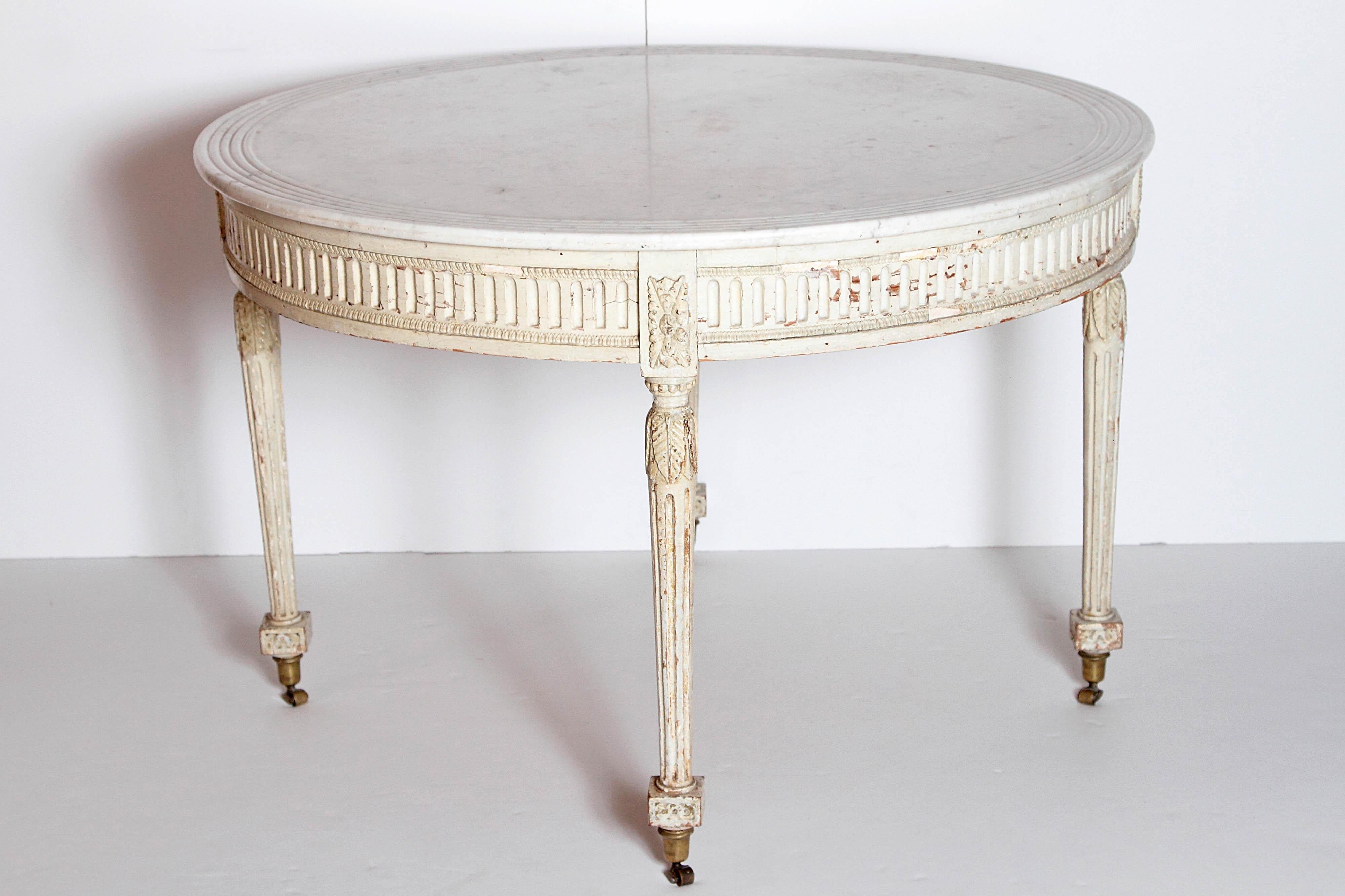 19th Century Neoclassical Round Painted Table with Marble Top