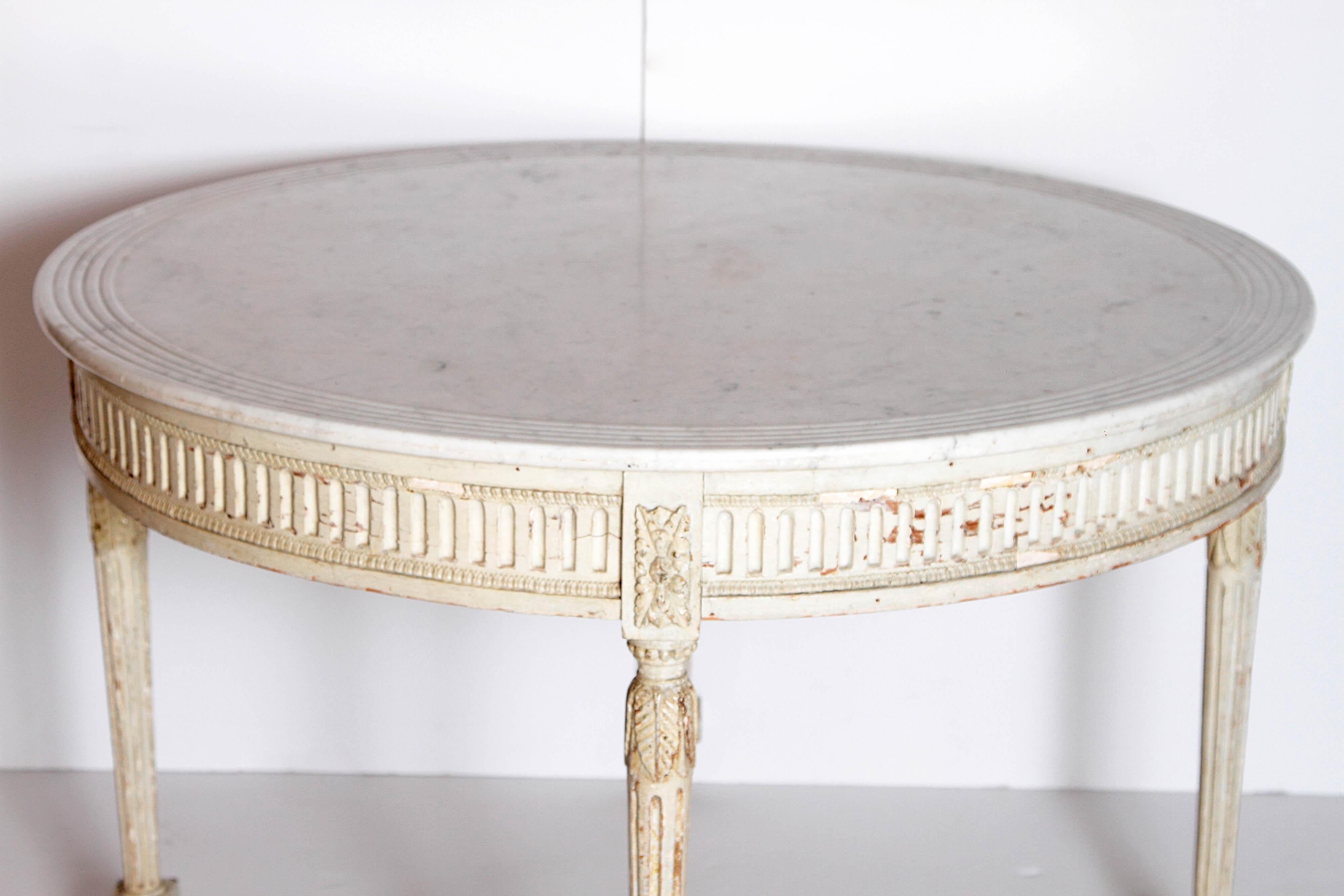 Neoclassical Round Painted Table with Marble Top 1