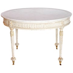Neoclassical Round Painted Table with Marble Top