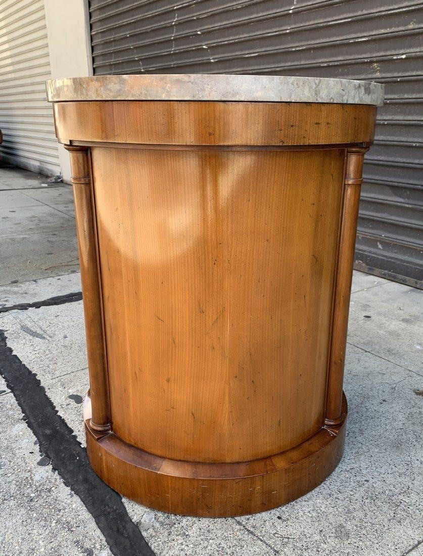 Round Nightstand/Side Table with a Marble Top by Baker Furniture In Good Condition For Sale In Los Angeles, CA