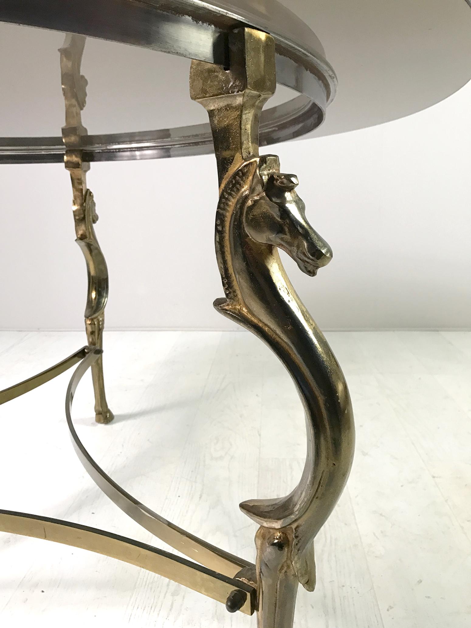 Neoclassical Round Table with Bronze Horse Heads, Italy, 1960 1