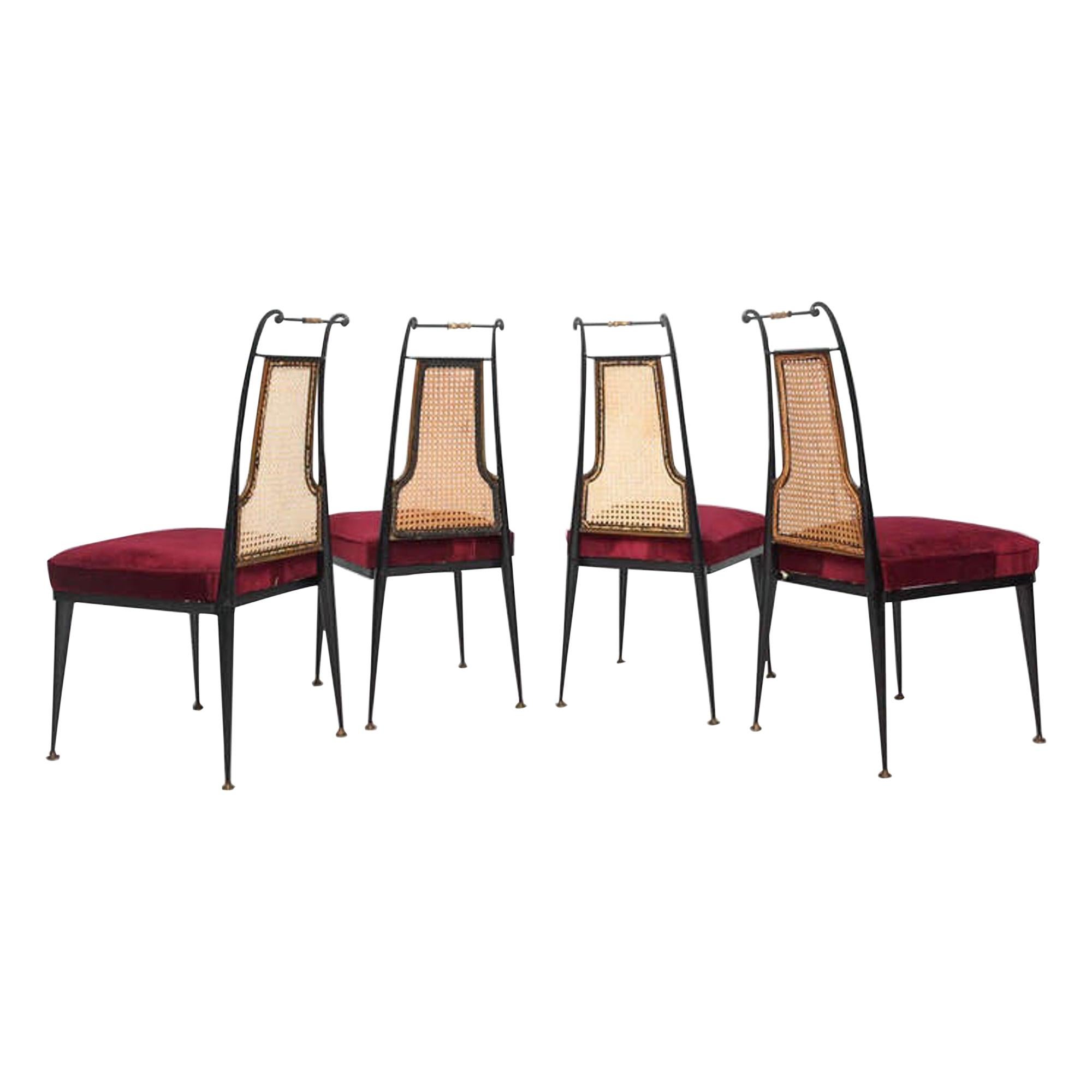 Neoclassical Ruby Red Velvet Dining Chairs Set of 4 by Arturo Pani Mexico, 1950s