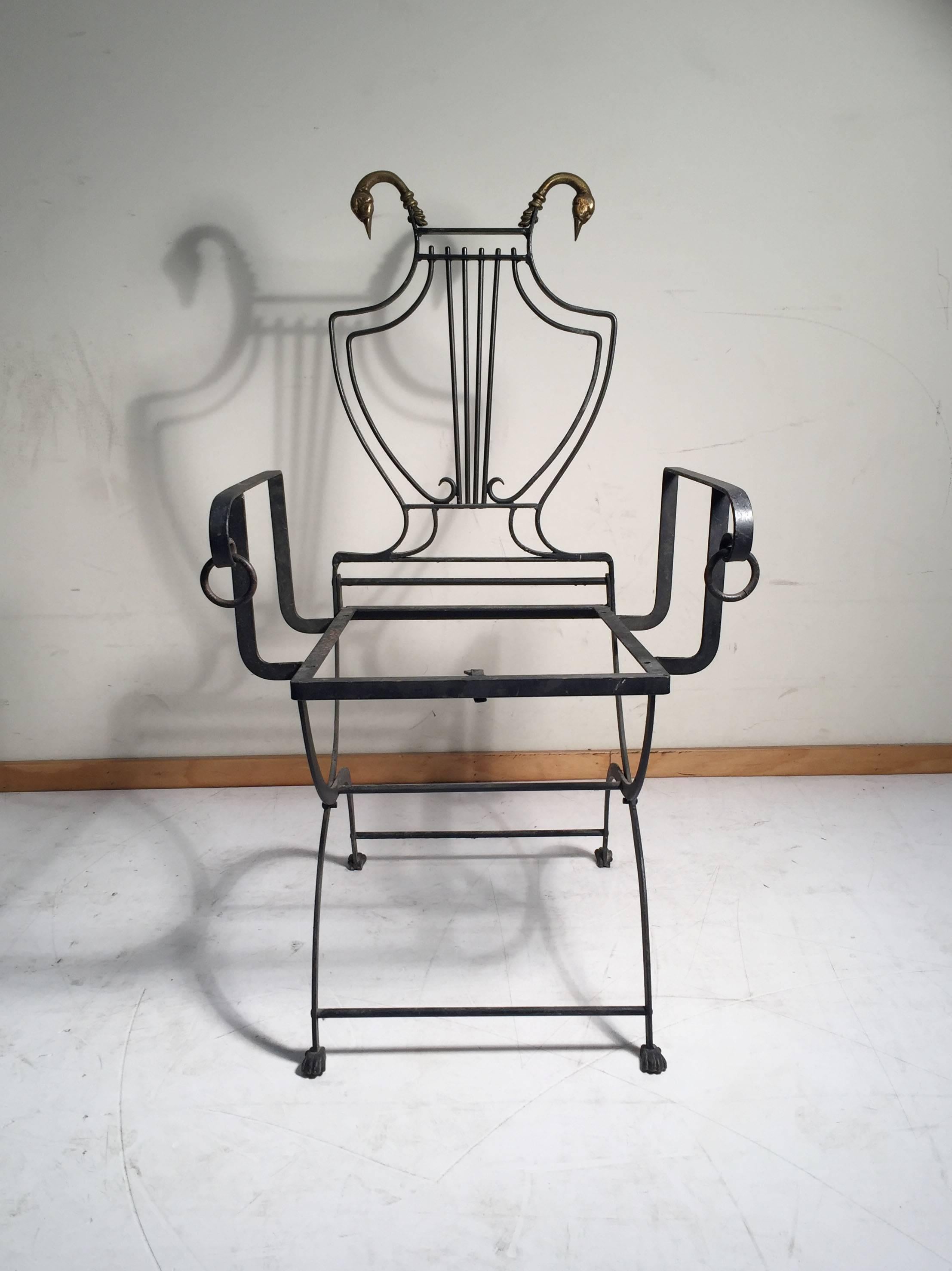 Neoclassical Samuel Copelon Lyre Back Swan 6 Garden Chairs and Table 2