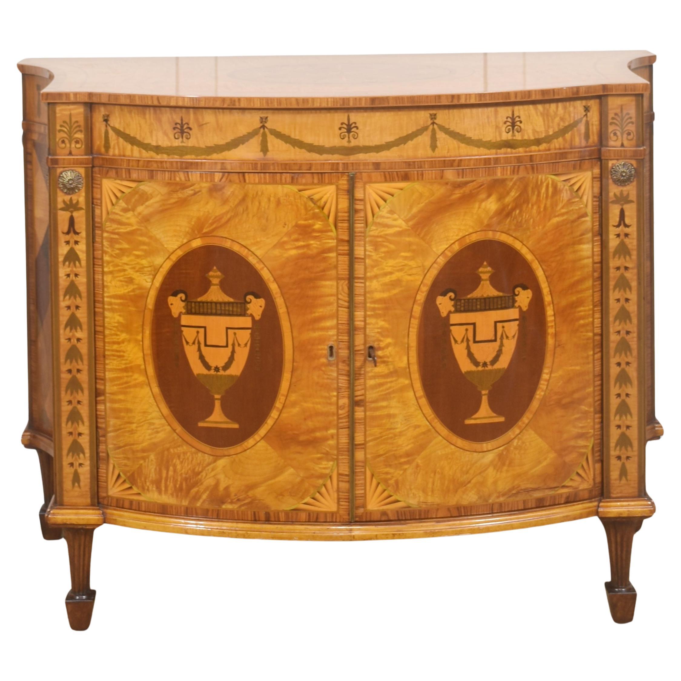 Neoclassical Satinwood Marquetry Demi-Lune Side Cabinet For Sale