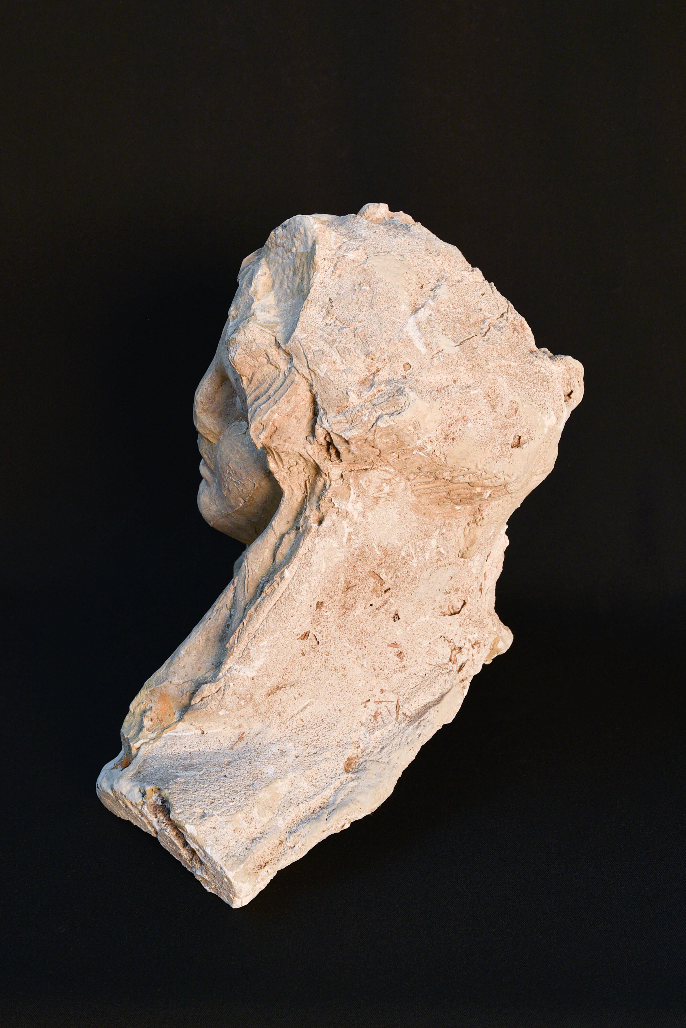 Straw Neoclassical sculpture of Mother Mary's head, made from plaster and straw  For Sale