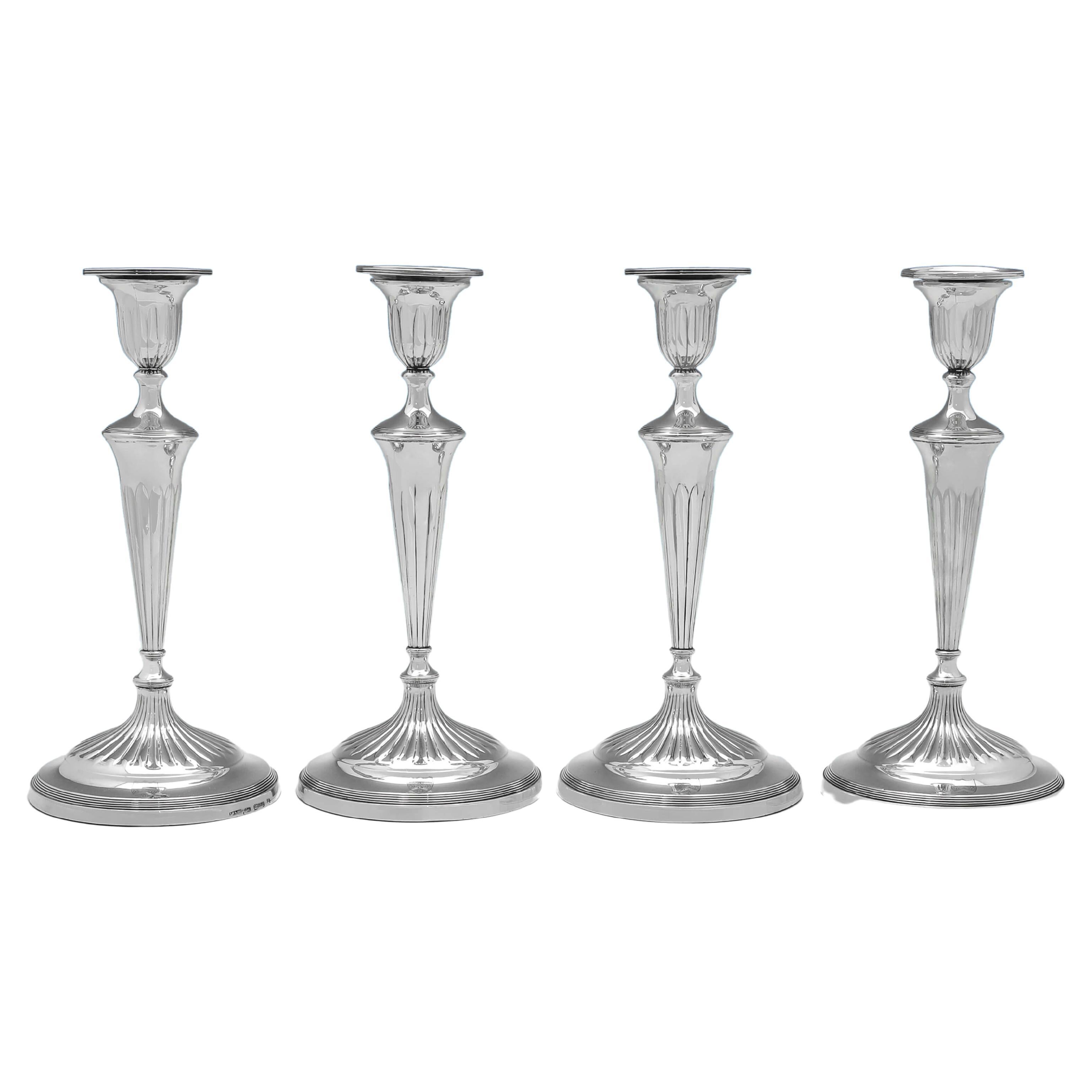 Neoclassical Set of 4 Antique Sterling Silver Candlesticks, Sheffield 1796