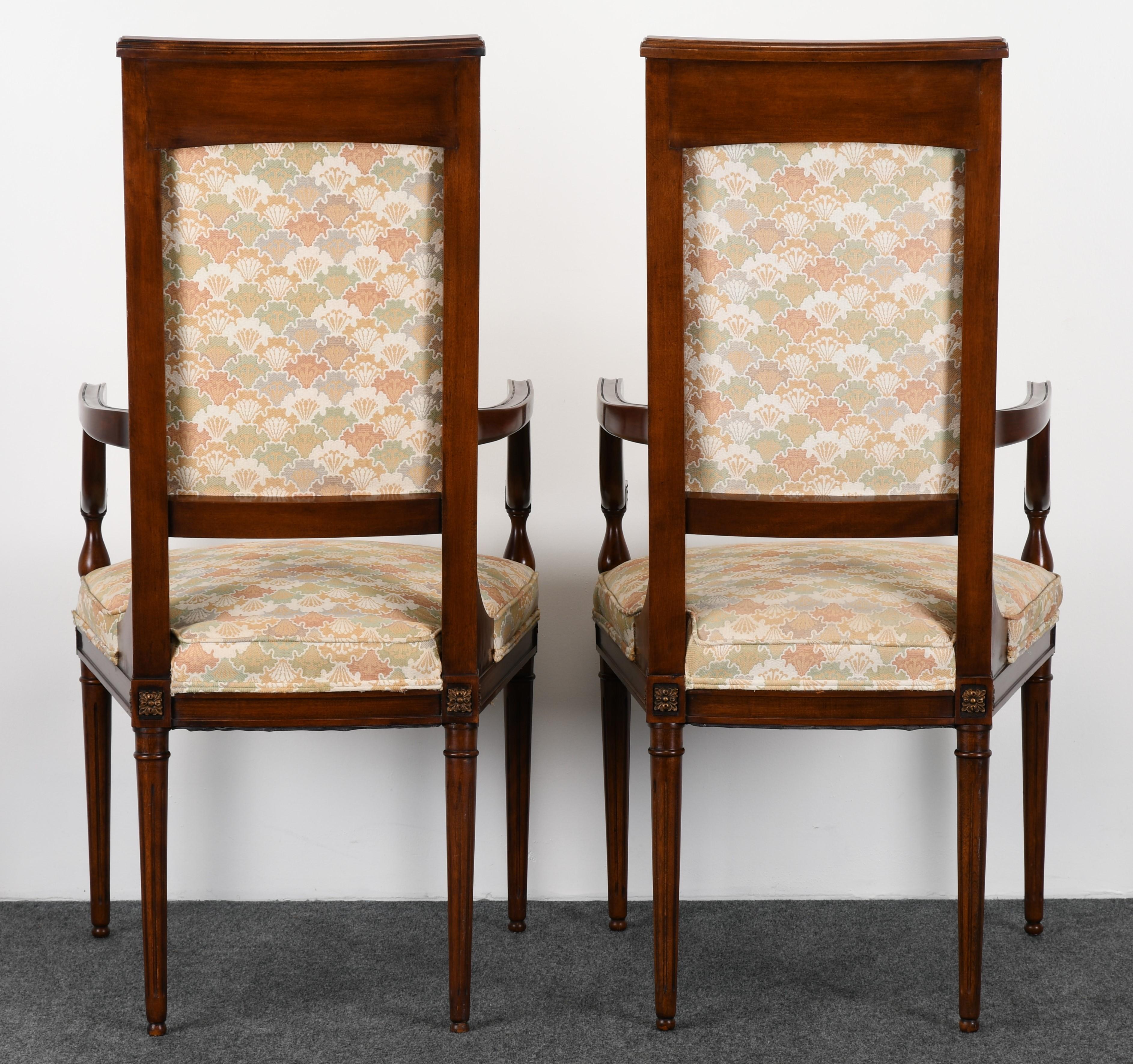 Upholstery Neoclassical Set of Eight Mahogany Dining Chairs, 1960s