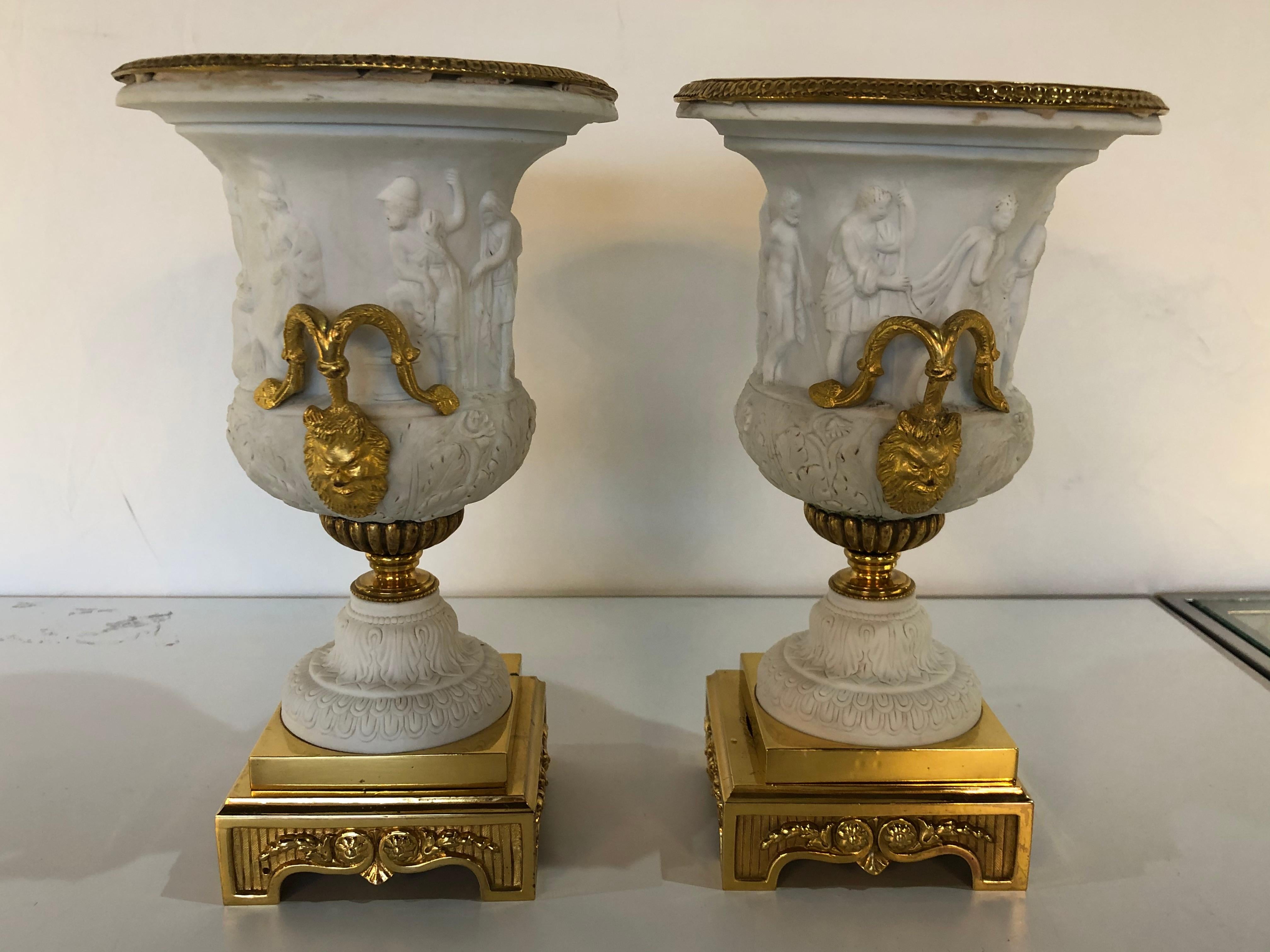 Neoclassical Sevres Parian and Doré Bronze Mounted Urns or Vases 1920s a Pair For Sale 7