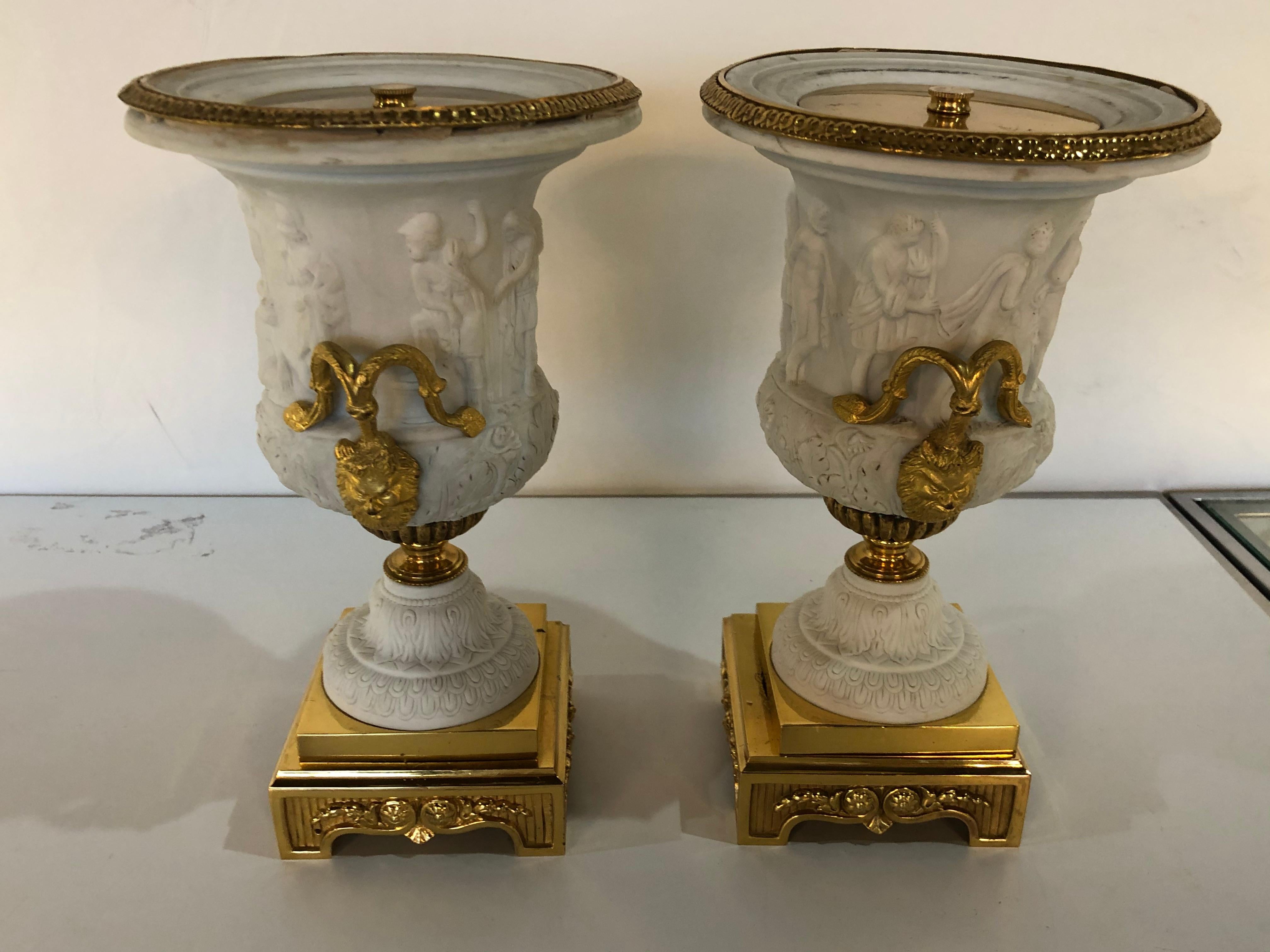 Neoclassical Sevres Parian and Doré Bronze Mounted Urns or Vases 1920s a Pair For Sale 8