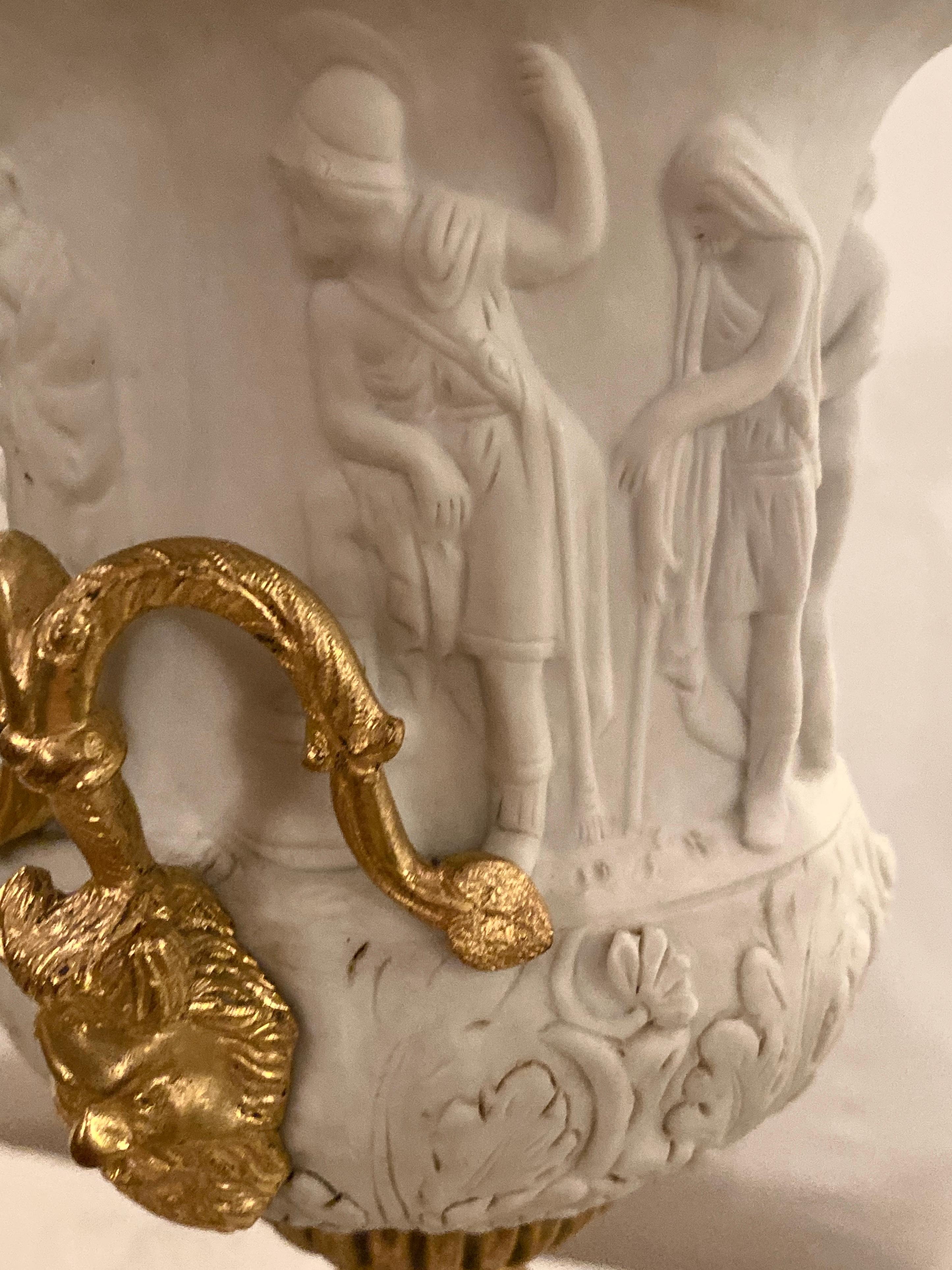 Neoclassical Sevres Parian and Doré Bronze Mounted Urns or Vases 1920s a Pair For Sale 1