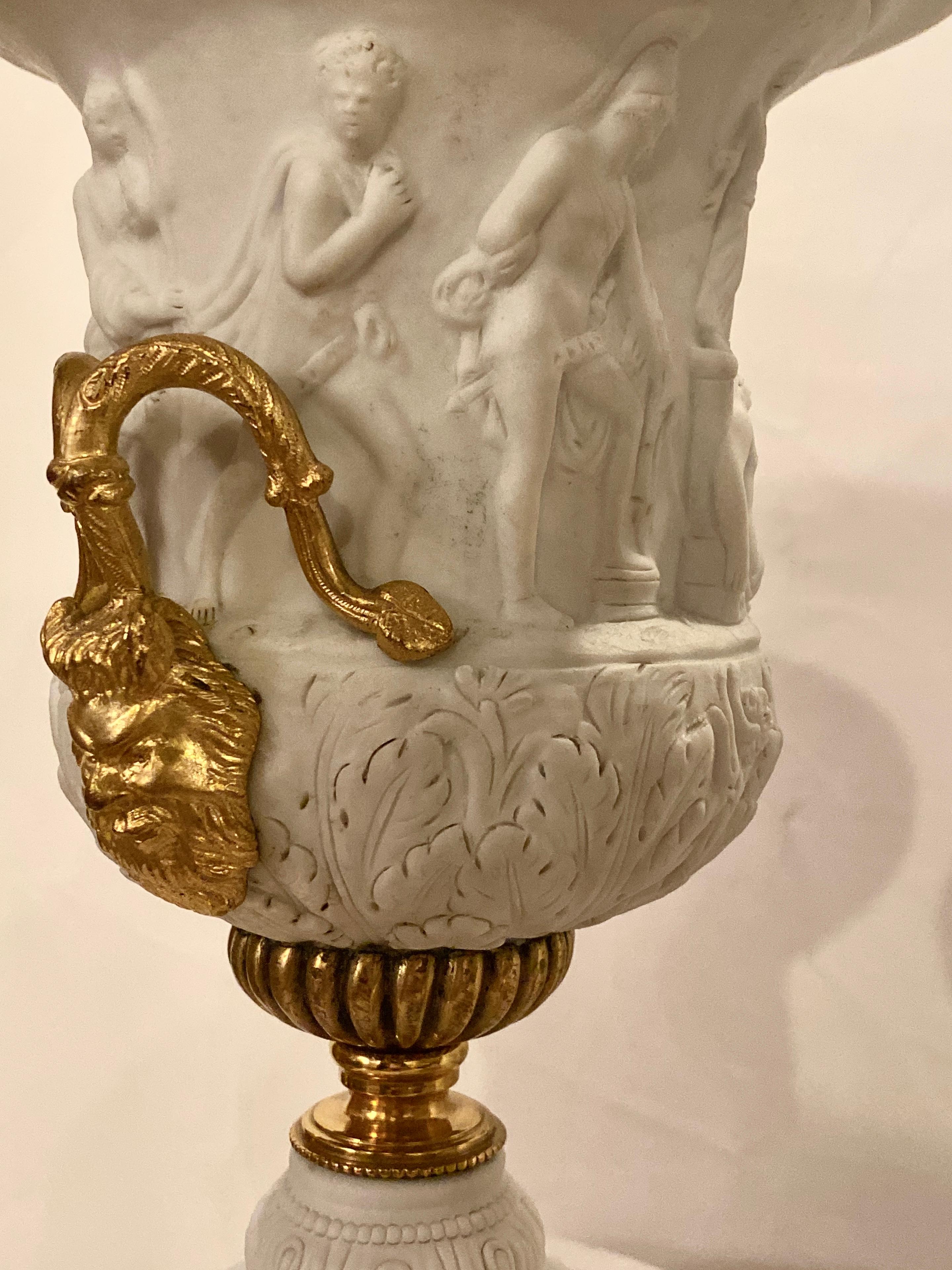 Neoclassical Sevres Parian and Doré Bronze Mounted Urns or Vases 1920s a Pair For Sale 3