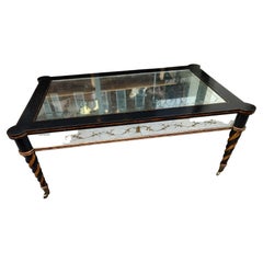 Neoclassical Sheraton Style Cocktail Table with Eglomise Mirrored Panels