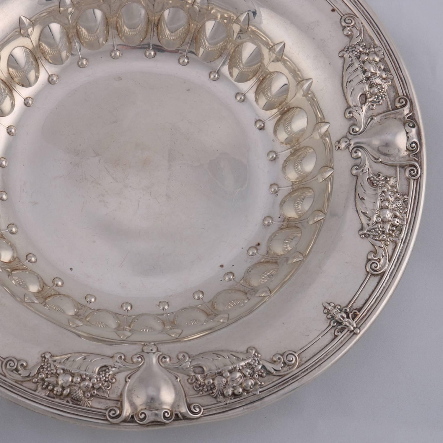 Neoclassical Shield and Floral Repousse Sterling Silver Round Bowl, circa 1900 4