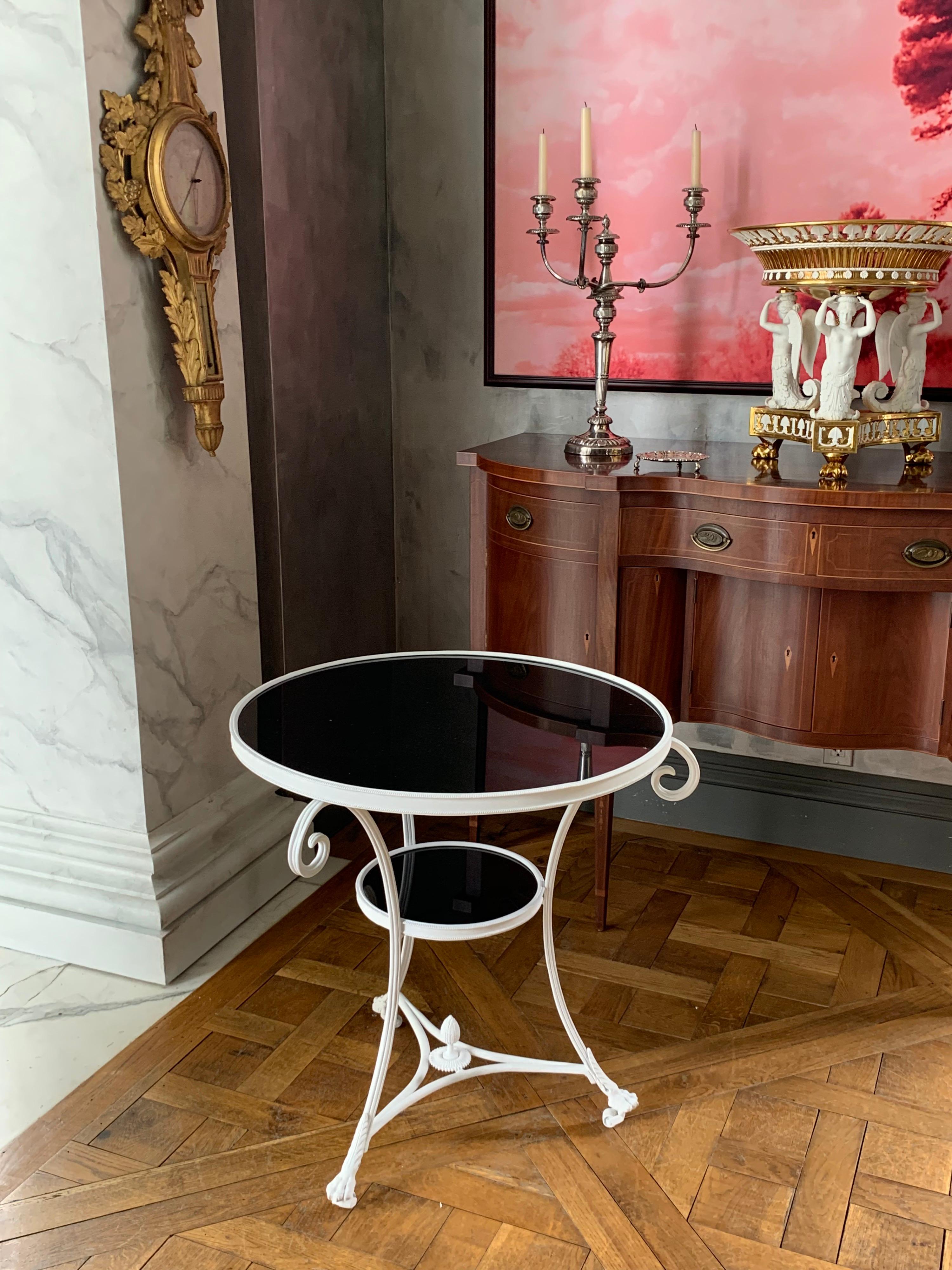 French A Modern Black Marble Top Gueridon With a White Base  For Sale