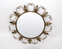 Espejos neoclásicos firmados en latón de los años 50, Espejo convexo fabricado en Bélgica