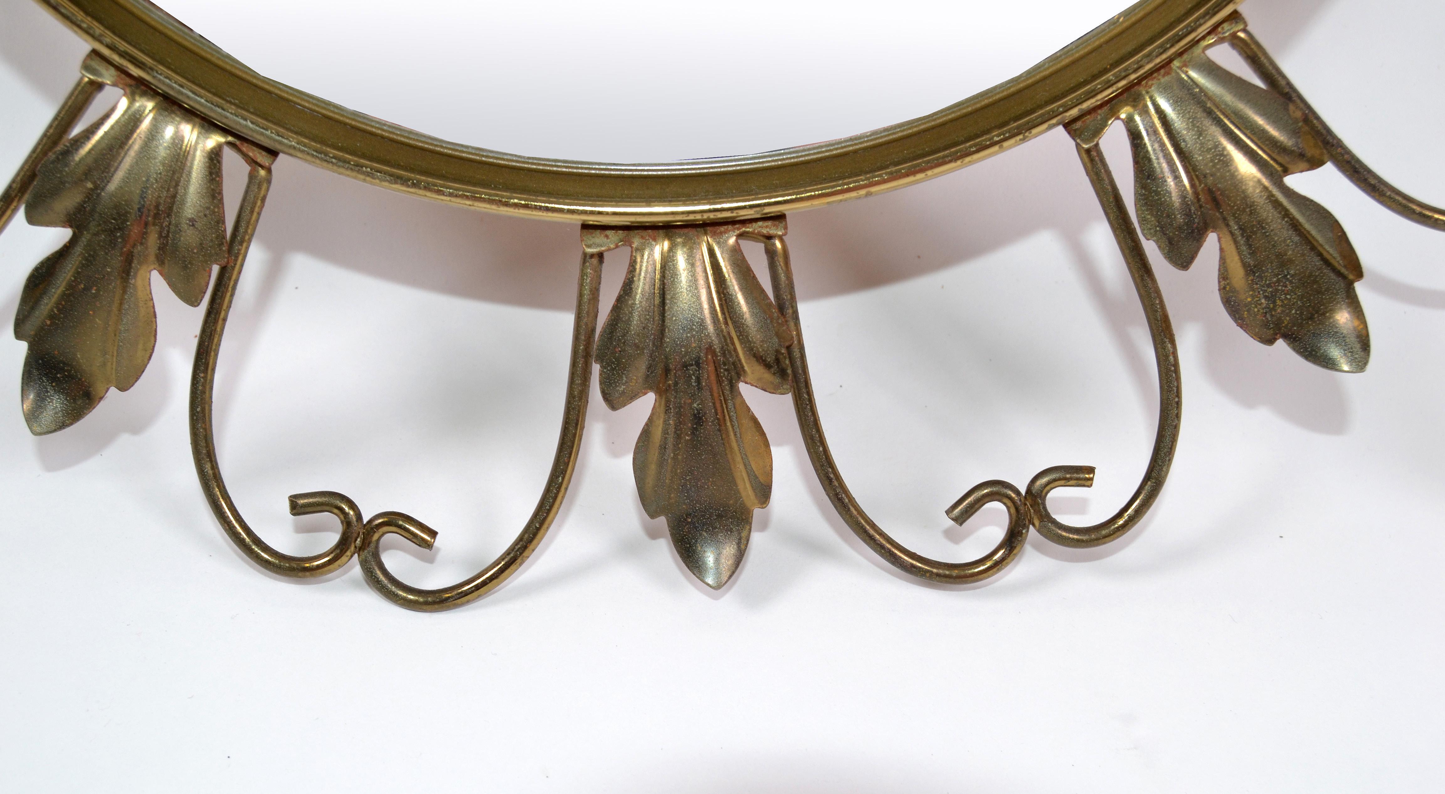 Belgian Neoclassical Signed 1950s Brass Sunburst Mirrors, Convex Mirror Made in Belgium For Sale