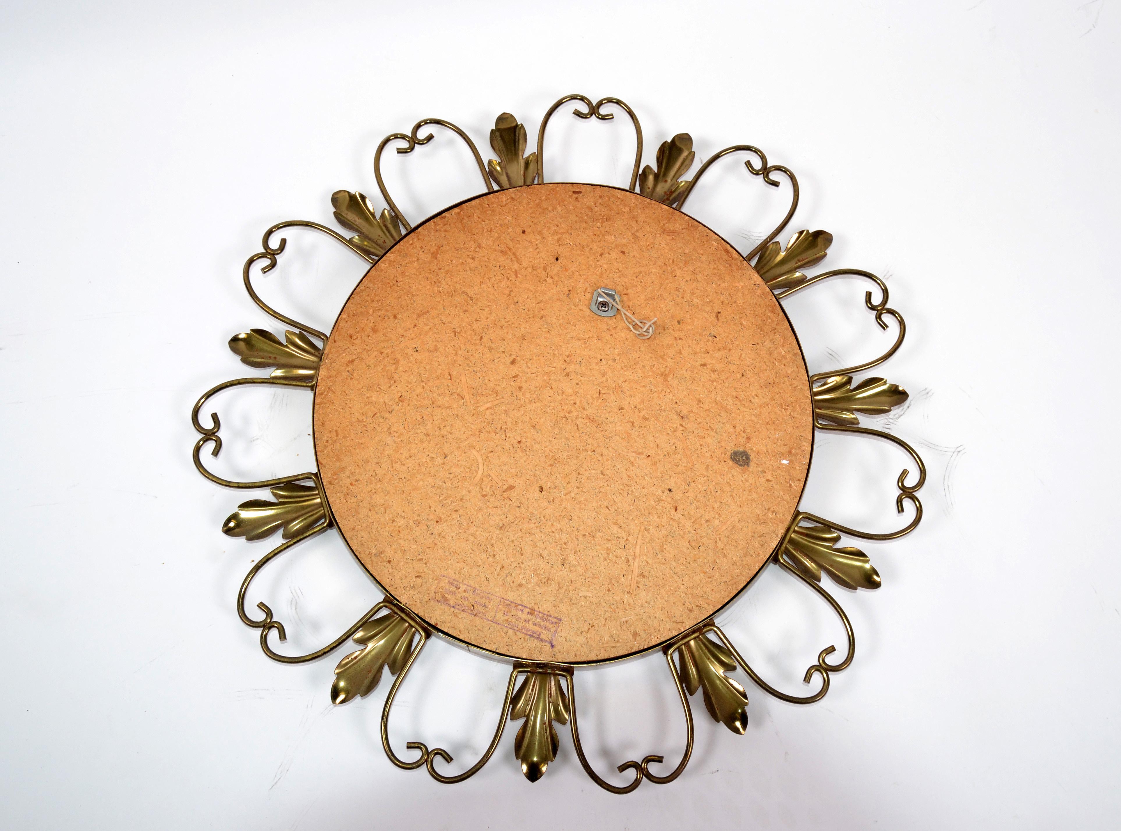 Mid-20th Century Neoclassical Signed 1950s Brass Sunburst Mirrors, Convex Mirror Made in Belgium For Sale