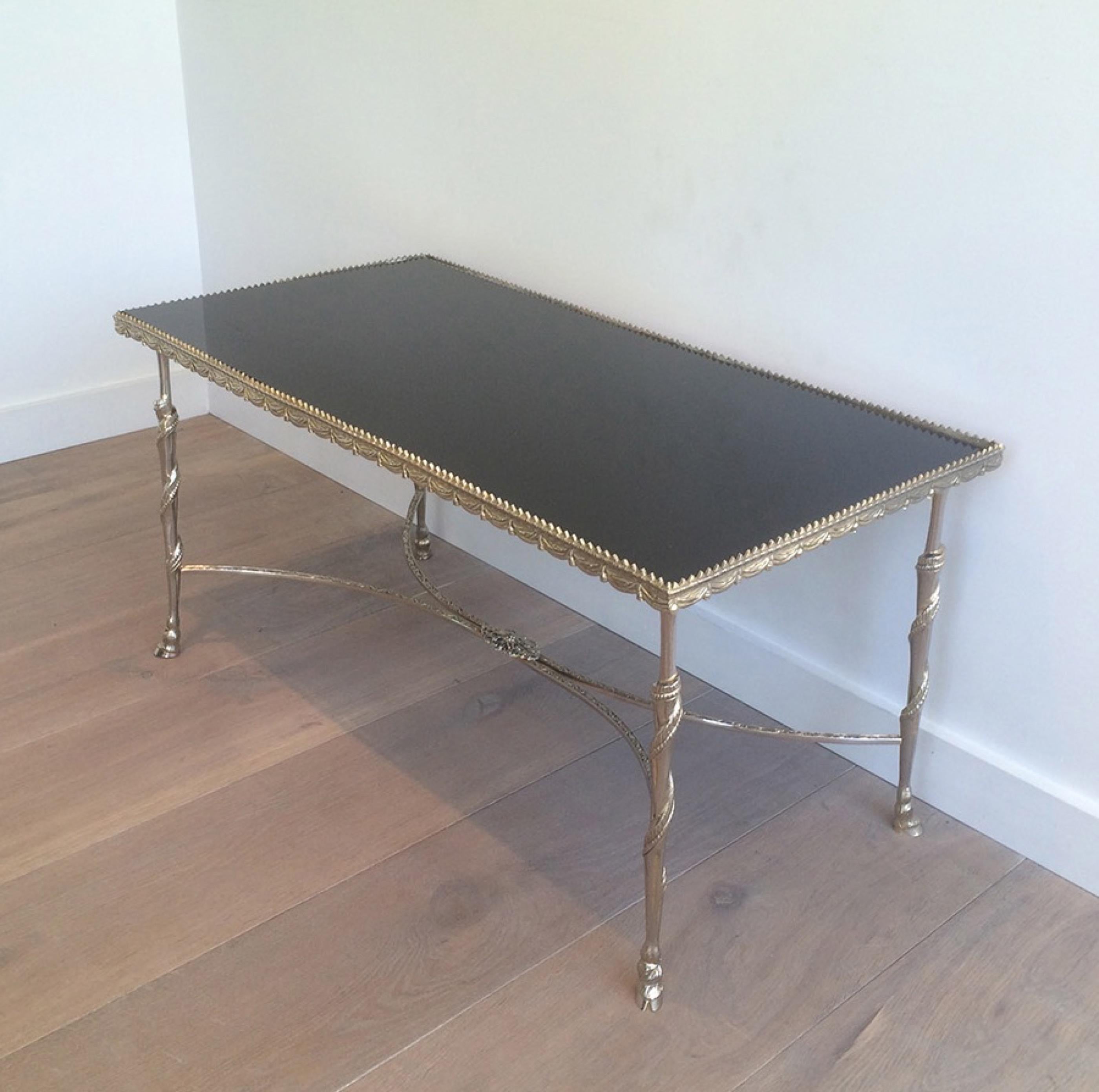 Neoclassical Silver Coffee Table with Animal Feet and Black Lacquered Glass Top For Sale 12