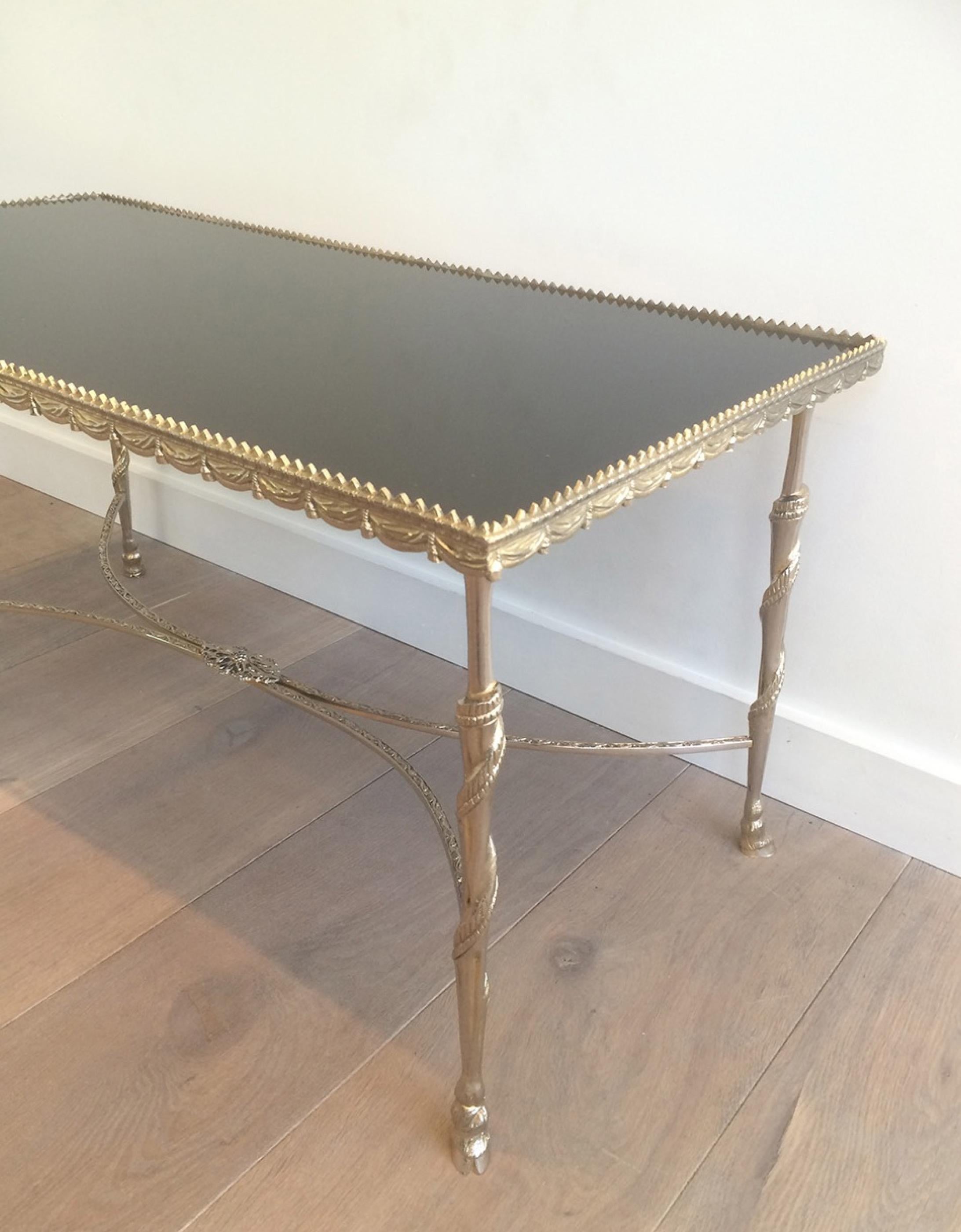 Neoclassical Silver Coffee Table with Animal Feet and Black Lacquered Glass Top In Good Condition For Sale In Marcq-en-Barœul, Hauts-de-France