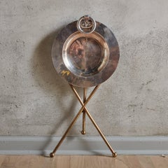Neoclassical Silver Folding Tray Table with Brass Base, Italy 1960s