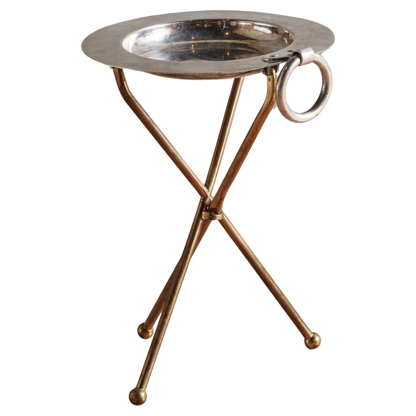Neoclassical Silver Folding Tray Table with Brass Base, Italy 1960s