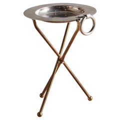 Retro Neoclassical Silver Folding Tray Table with Brass Base, Italy 1960s