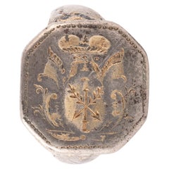 Neoclassical Silver & Gilt Metal Italian On Octagonal Shape Signet Ring 1780��’s