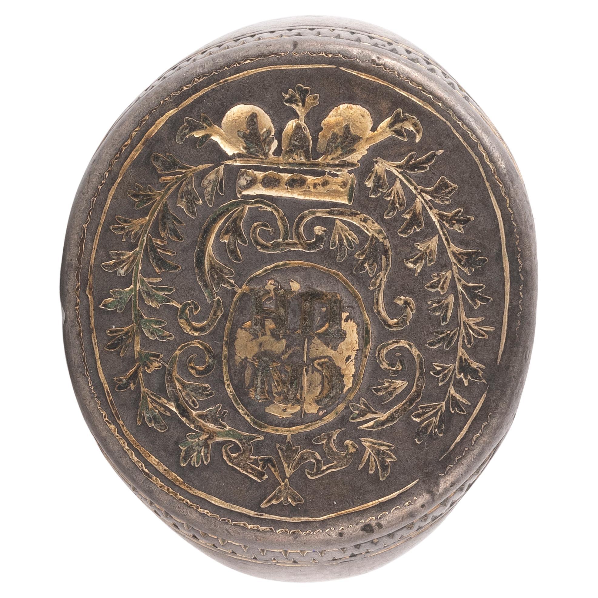 Anello da firma neoclassico in argento e metallo dorato russo di forma ovale del 1780