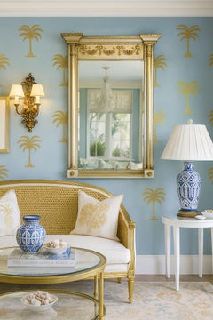 Neoclassical Silver & Gold Leaf Trumeau Wall Mirror by La Barge, Italy 1960s