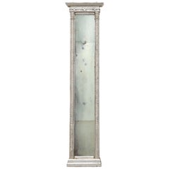 Neoclassical Silver Leaf Pier Mirror with Ringed Columns and Cornice, Italy