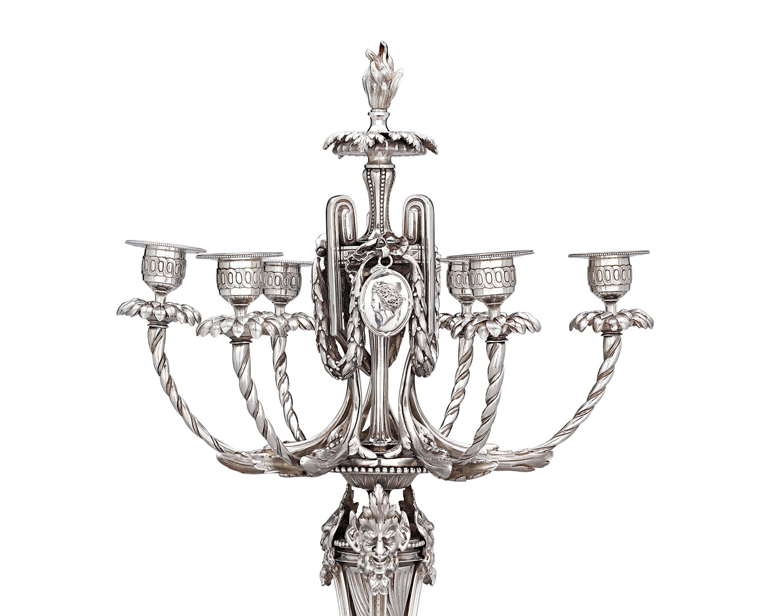 French Neoclassical Silver Plate Candelabra by Christofle
