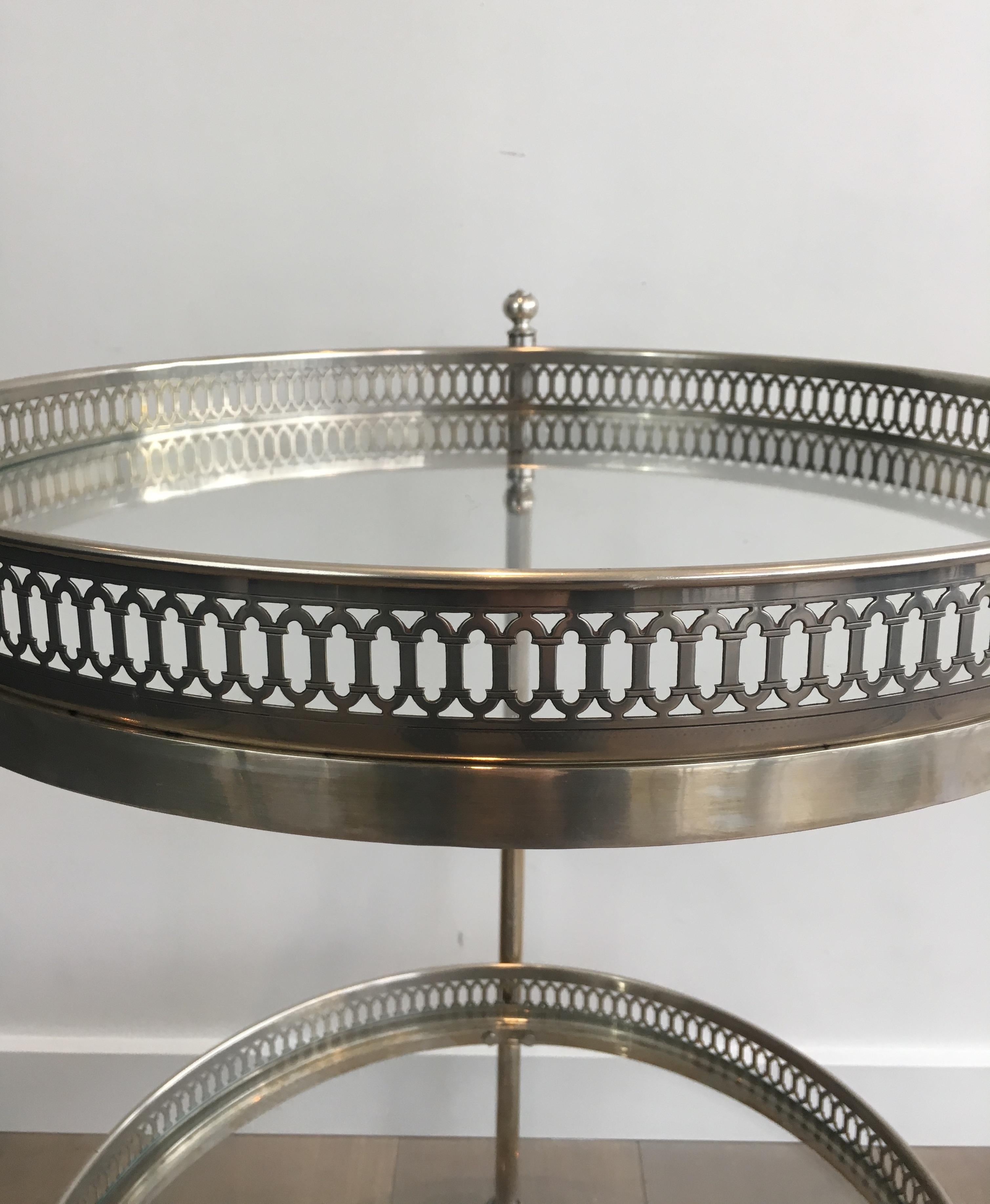 Brass Neoclassical Silver Plated Round Trolley, French, circa 1940