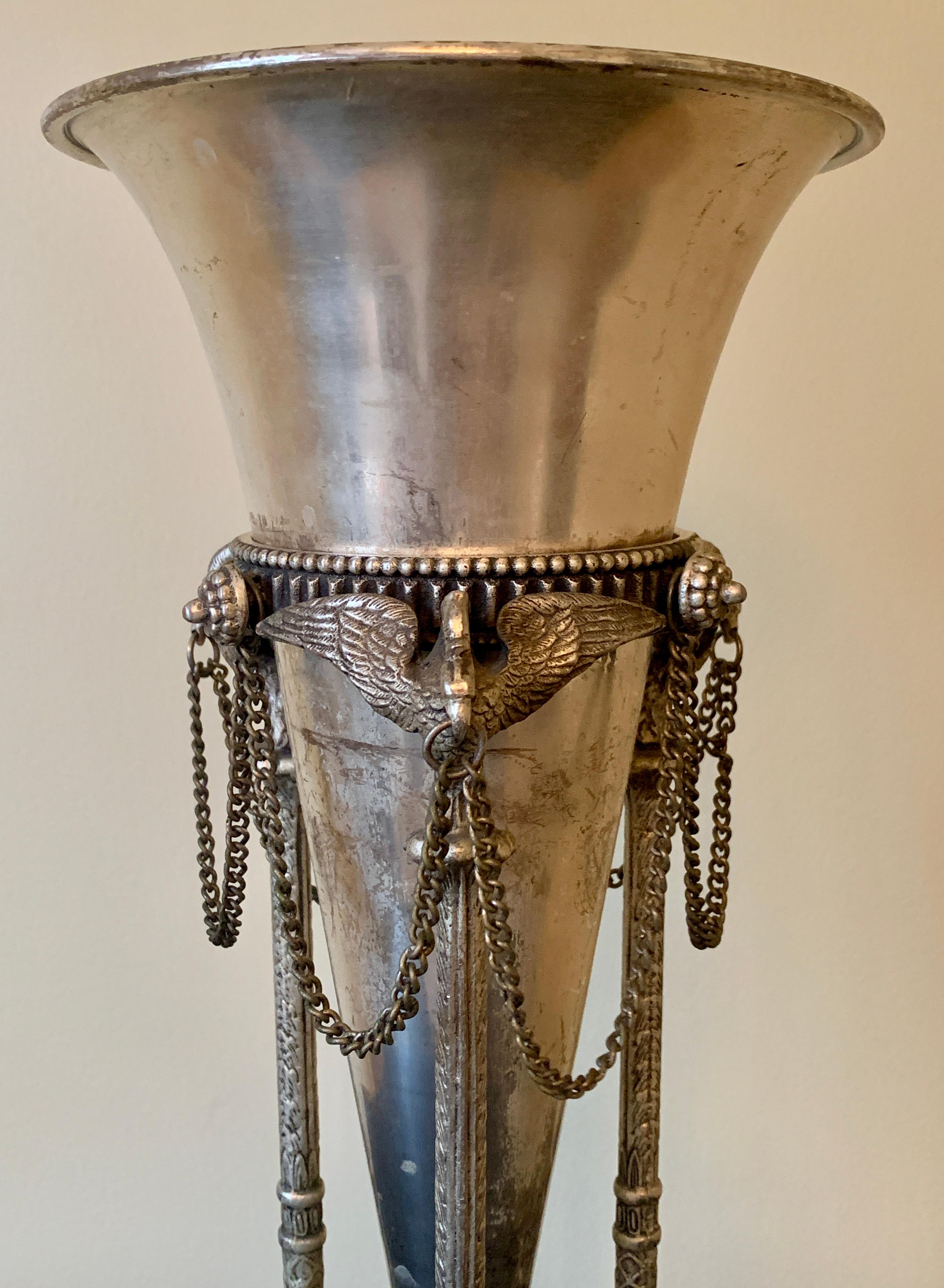 American Neoclassical Silver Vase with Swans and Paw Feet  For Sale