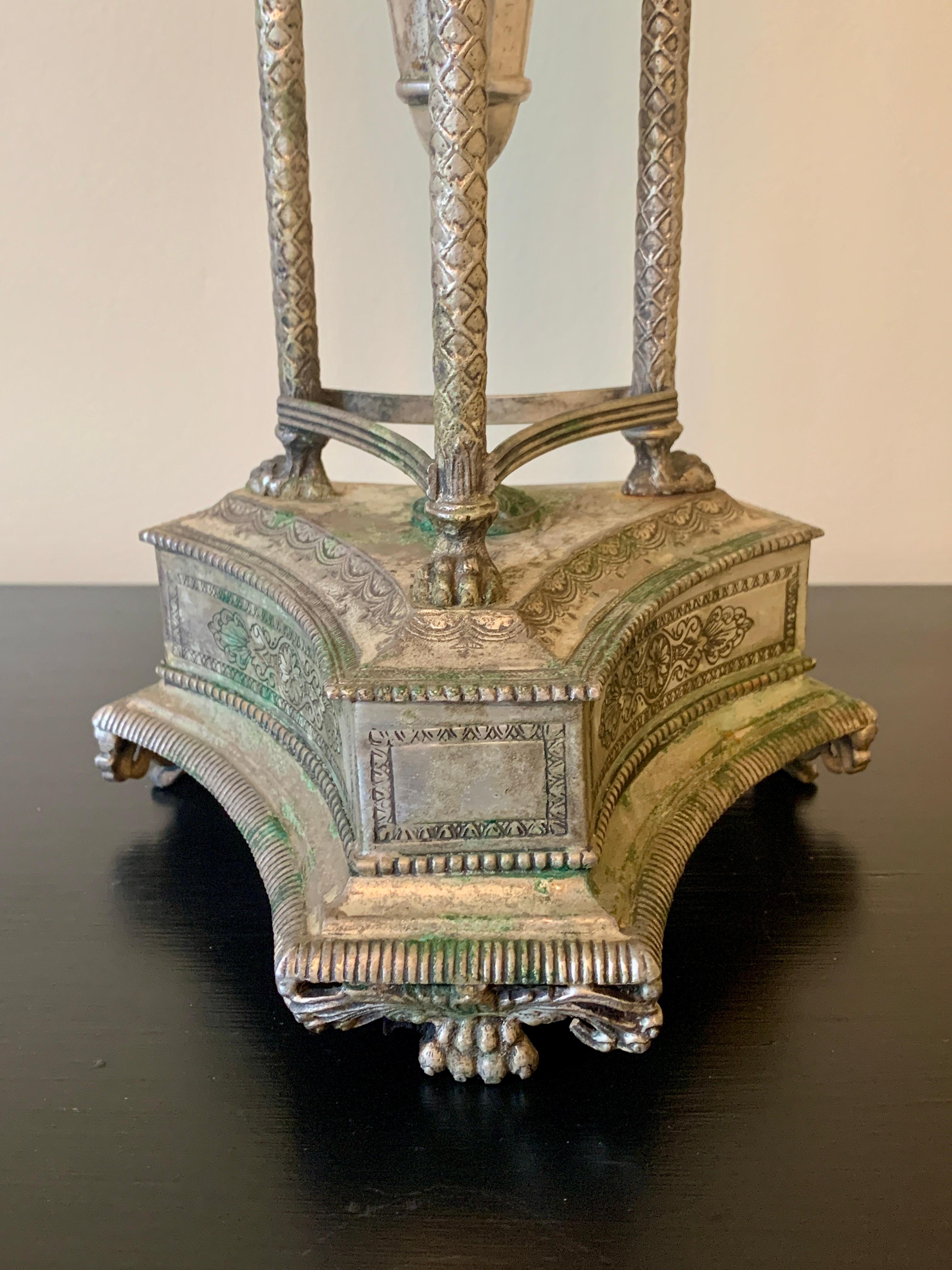 Neoclassical Silver Vase with Swans and Paw Feet  In Good Condition For Sale In Elkhart, IN