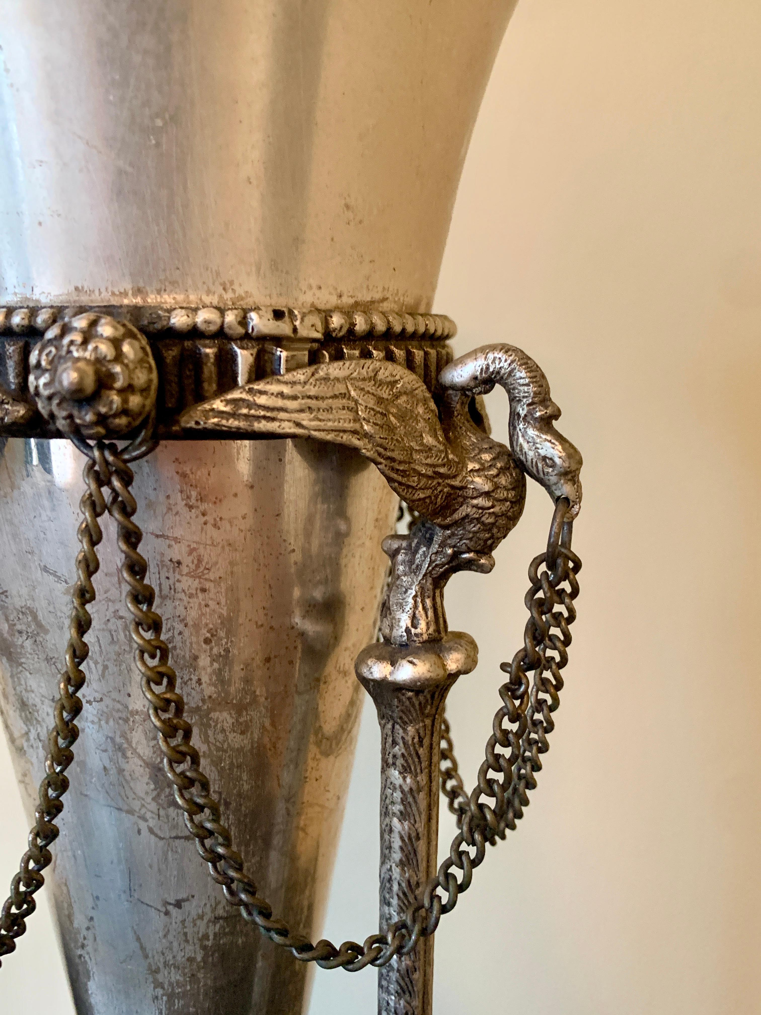 Neoclassical Silver Vase with Swans and Paw Feet  For Sale 2