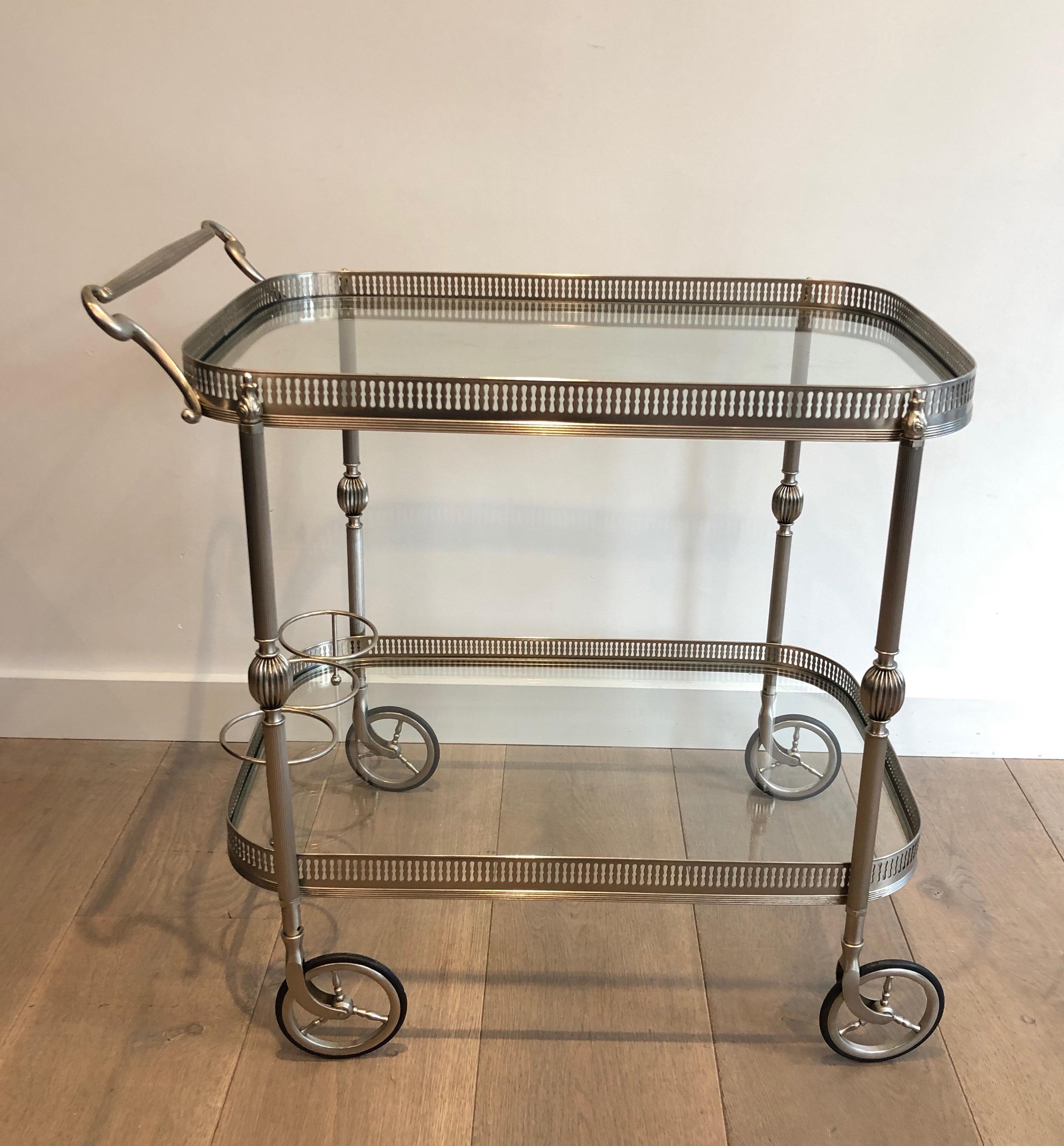 Neoclassical Silvered Brass Drinks Trolley in the Style of Maison Jansen. French 8