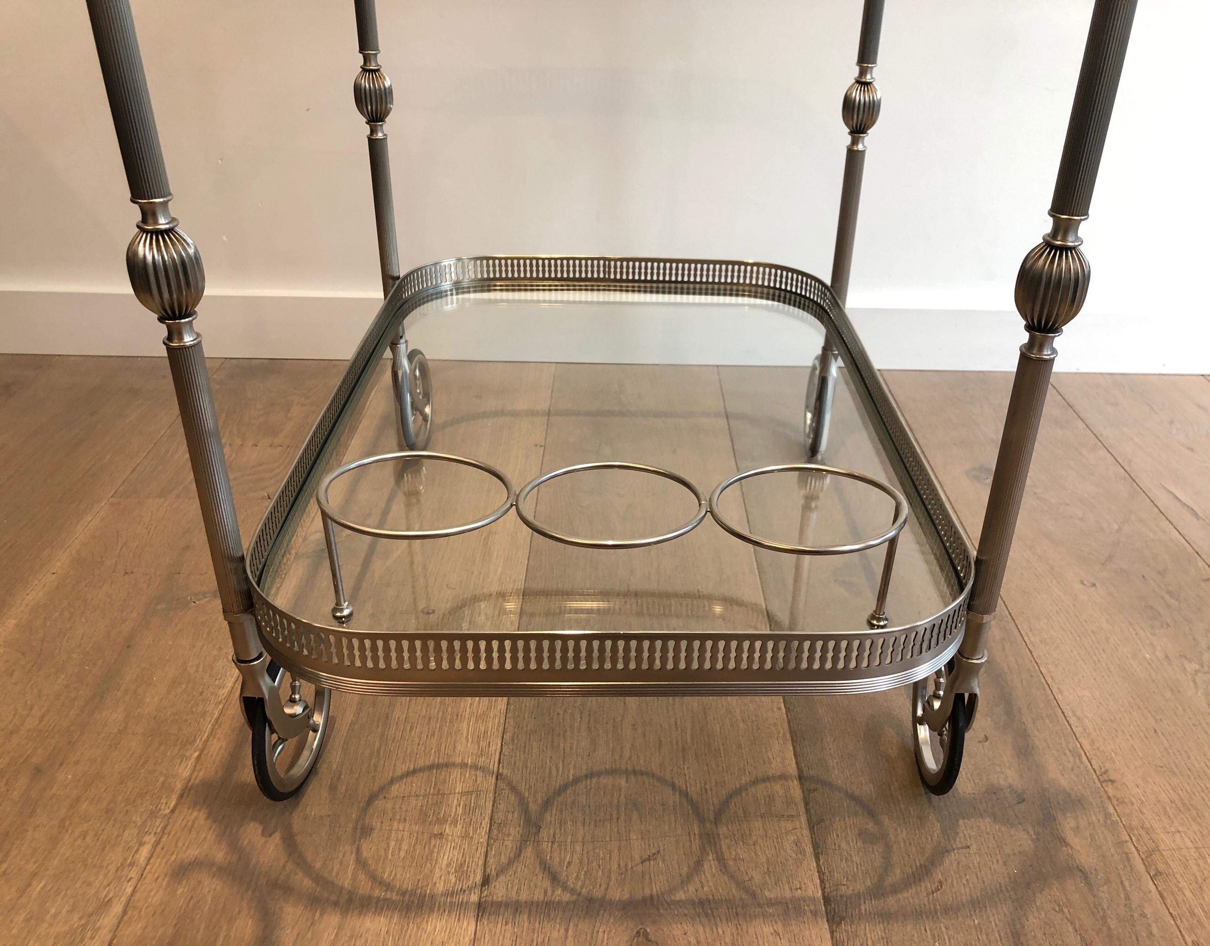 Neoclassical Silvered Brass Drinks Trolley in the Style of Maison Jansen. French 10