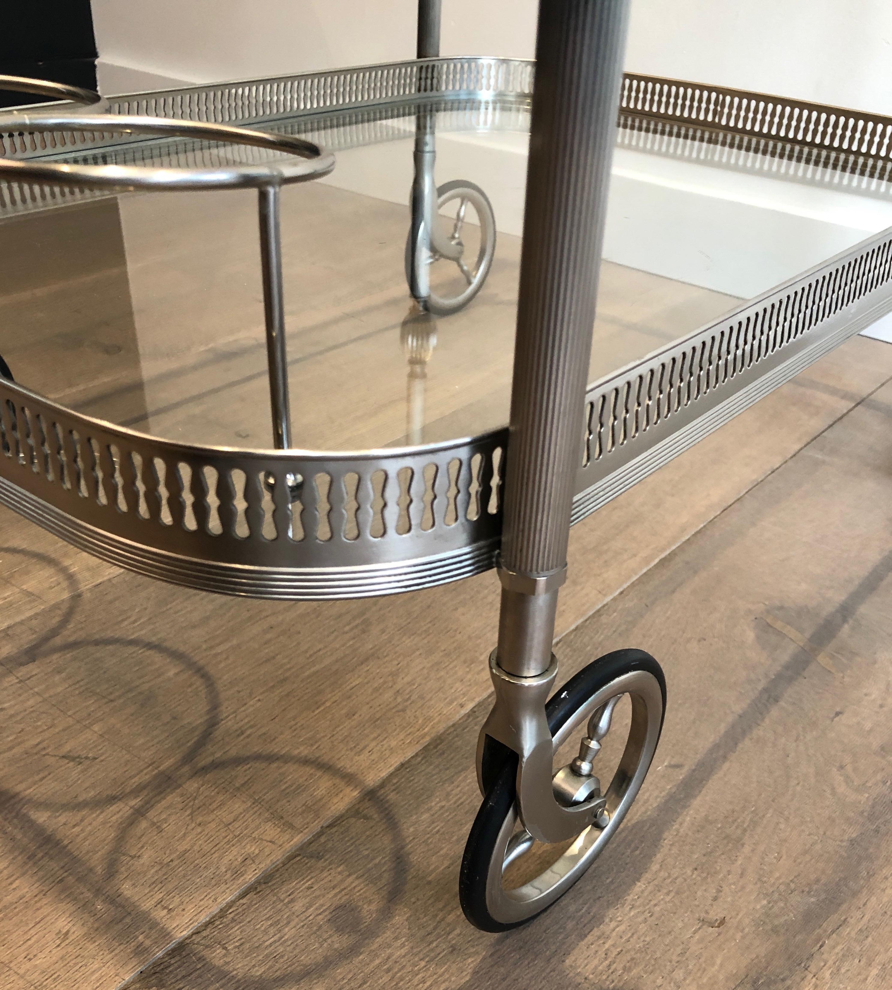 Neoclassical Silvered Brass Drinks Trolley in the Style of Maison Jansen. French 12