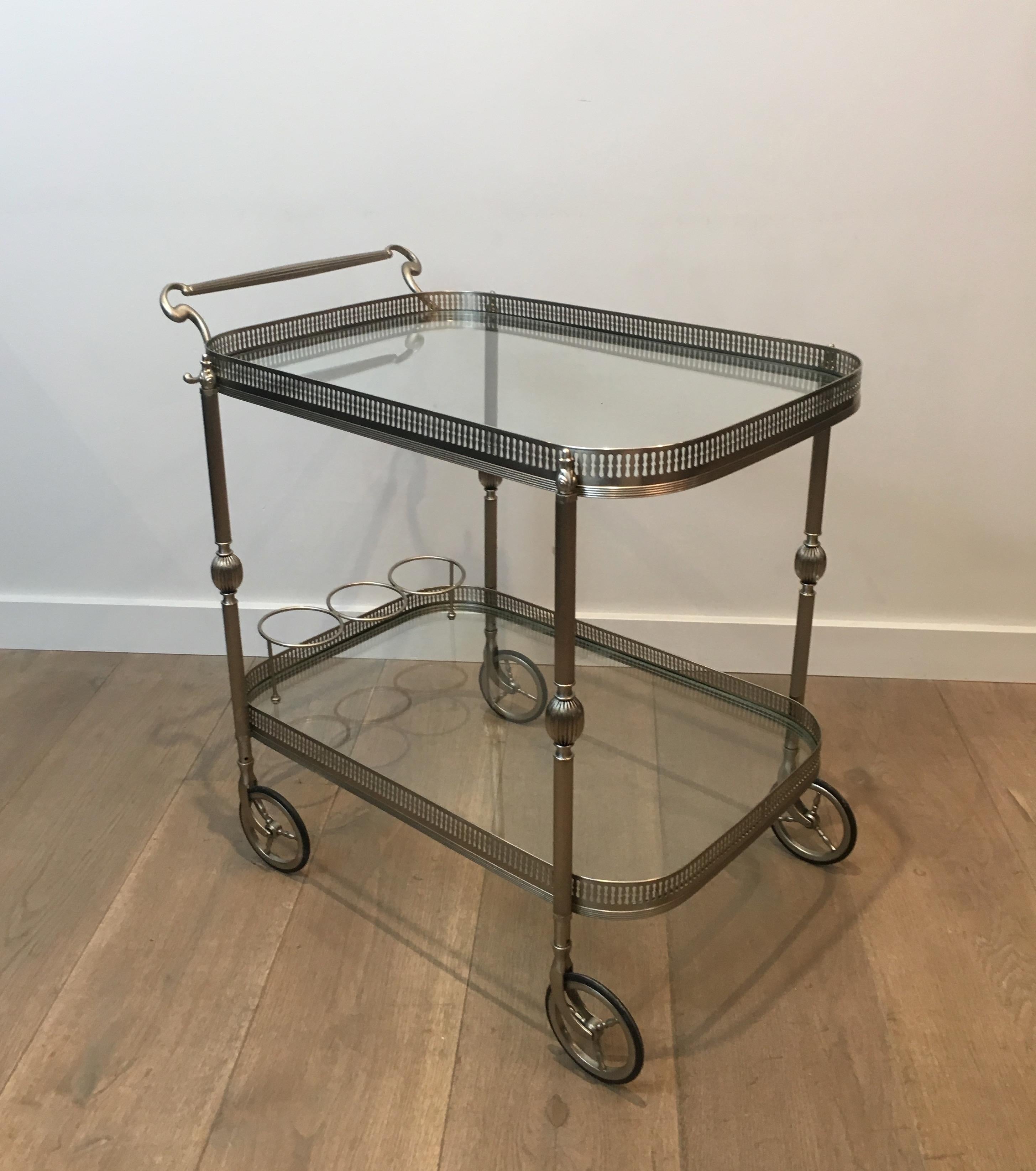 Neoclassical Silvered Brass Drinks Trolley in the Style of Maison Jansen. French 13