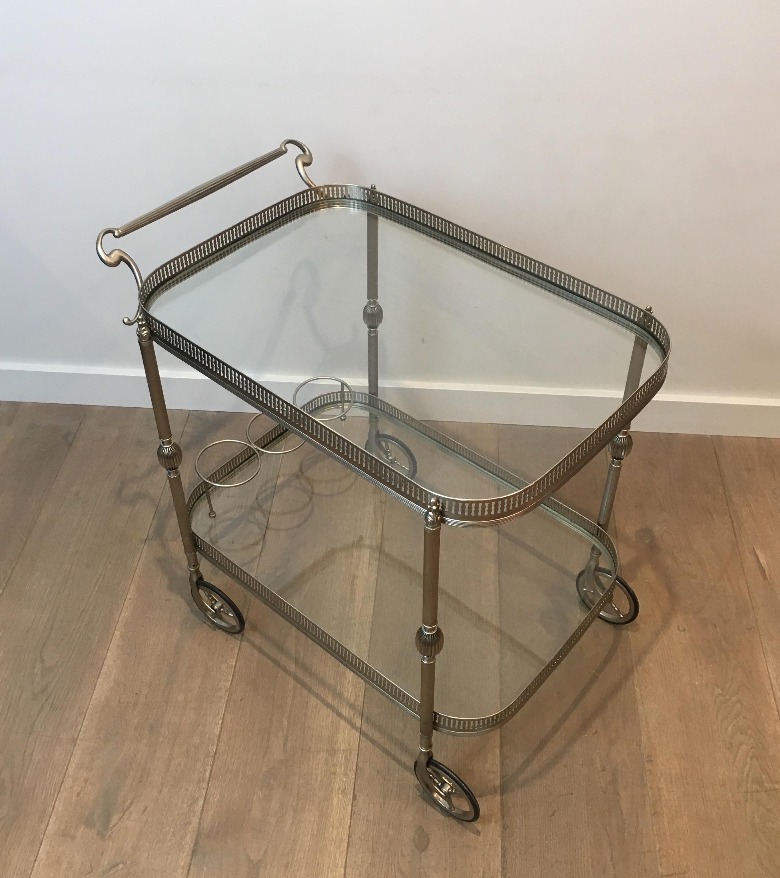 Neoclassical Silvered Brass Drinks Trolley in the Style of Maison Jansen. French 14