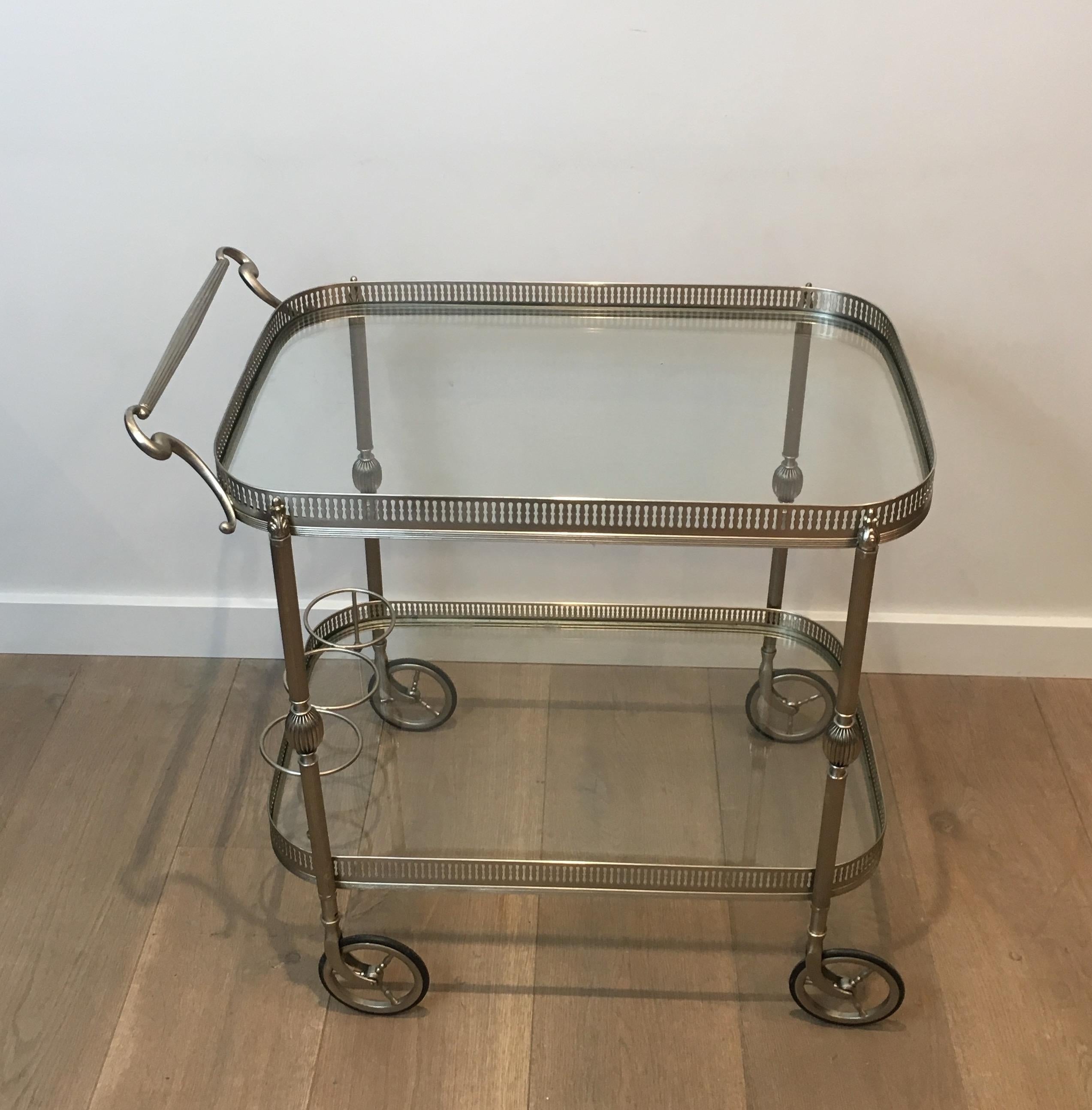 Neoclassical Silvered Brass Drinks Trolley in the Style of Maison Jansen. French 15