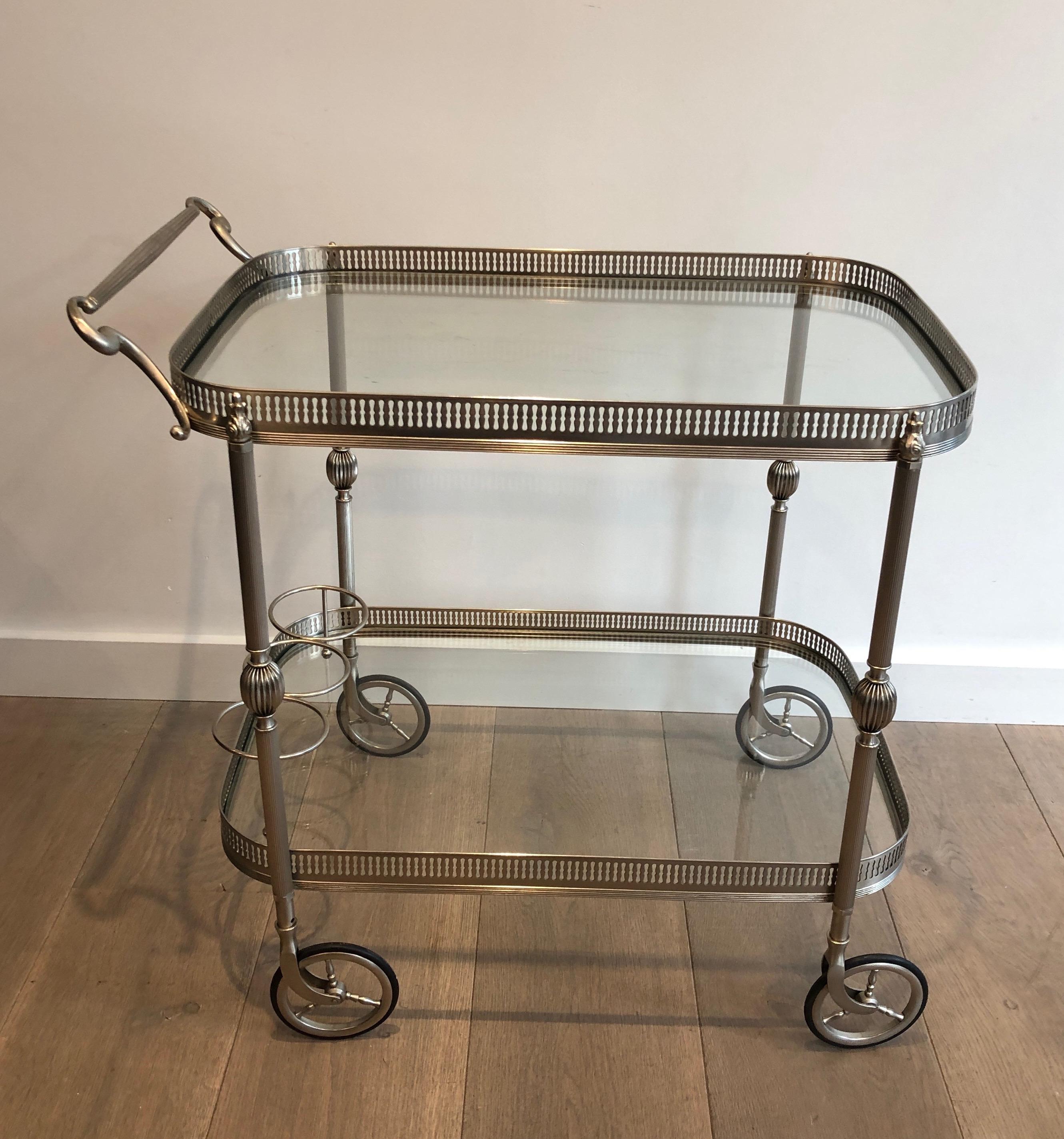 Neoclassical Silvered Brass Drinks Trolley in the Style of Maison Jansen. French 16