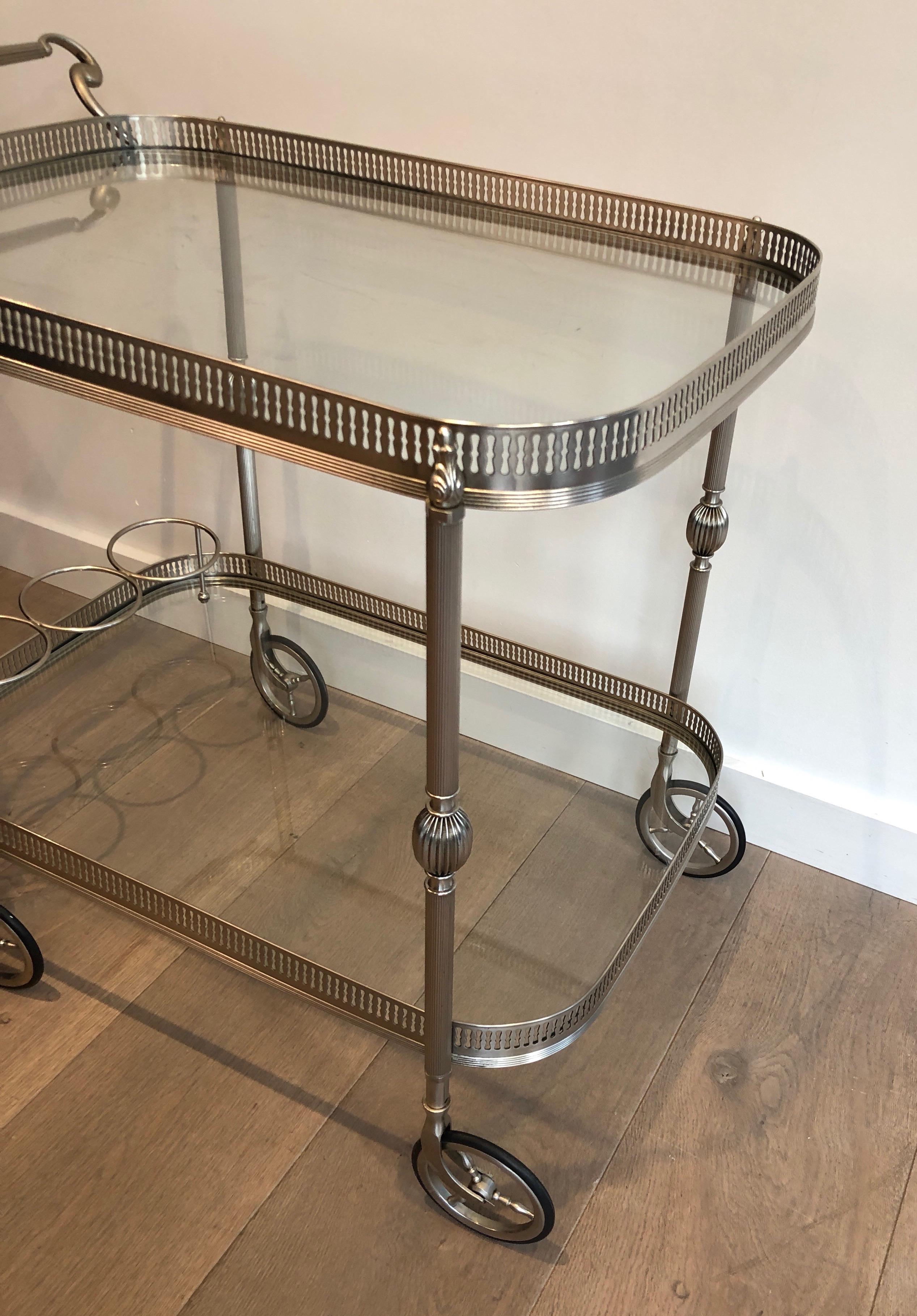 Mid-20th Century Neoclassical Silvered Brass Drinks Trolley in the Style of Maison Jansen. French