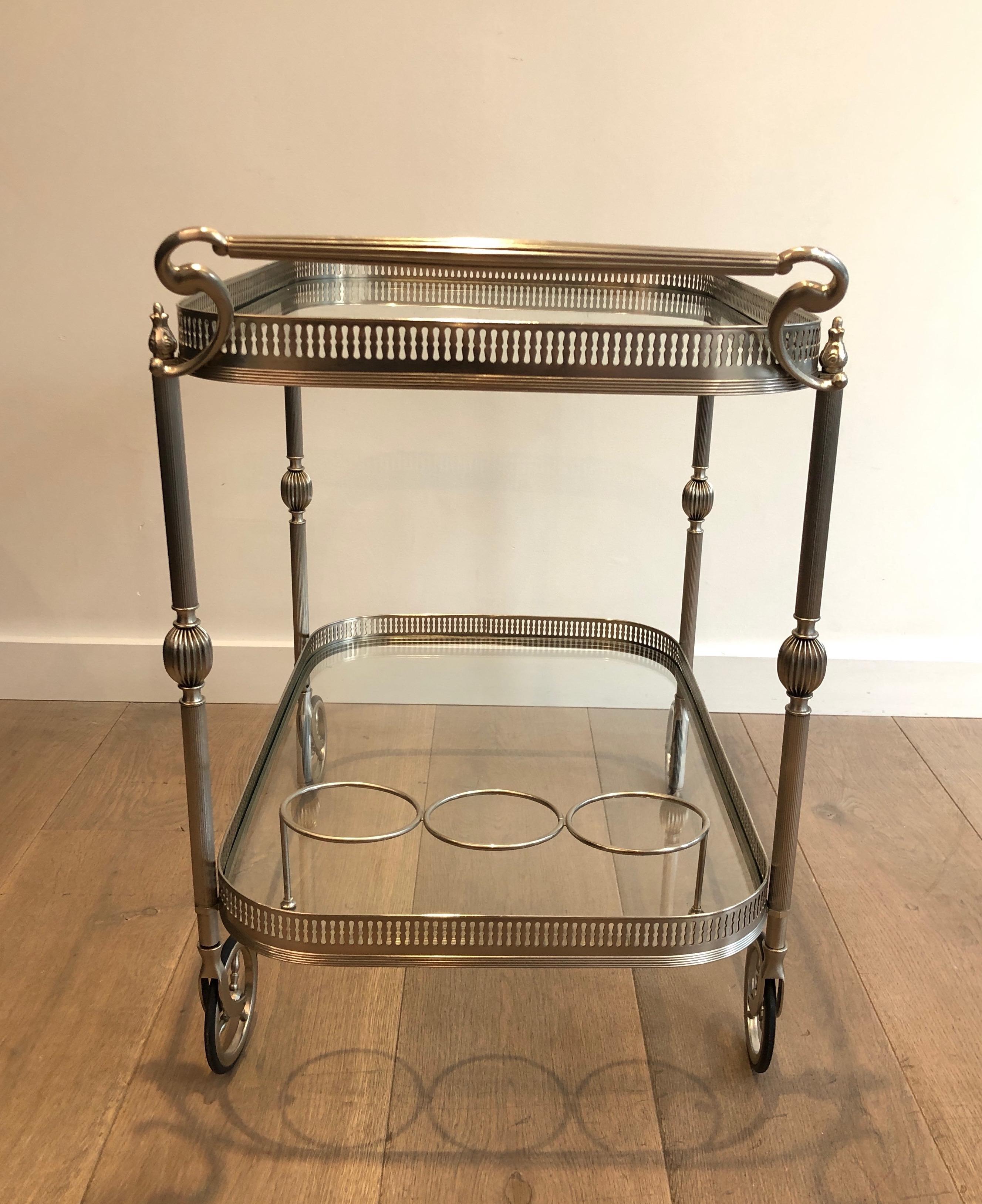 Neoclassical Silvered Brass Drinks Trolley in the Style of Maison Jansen. French 4