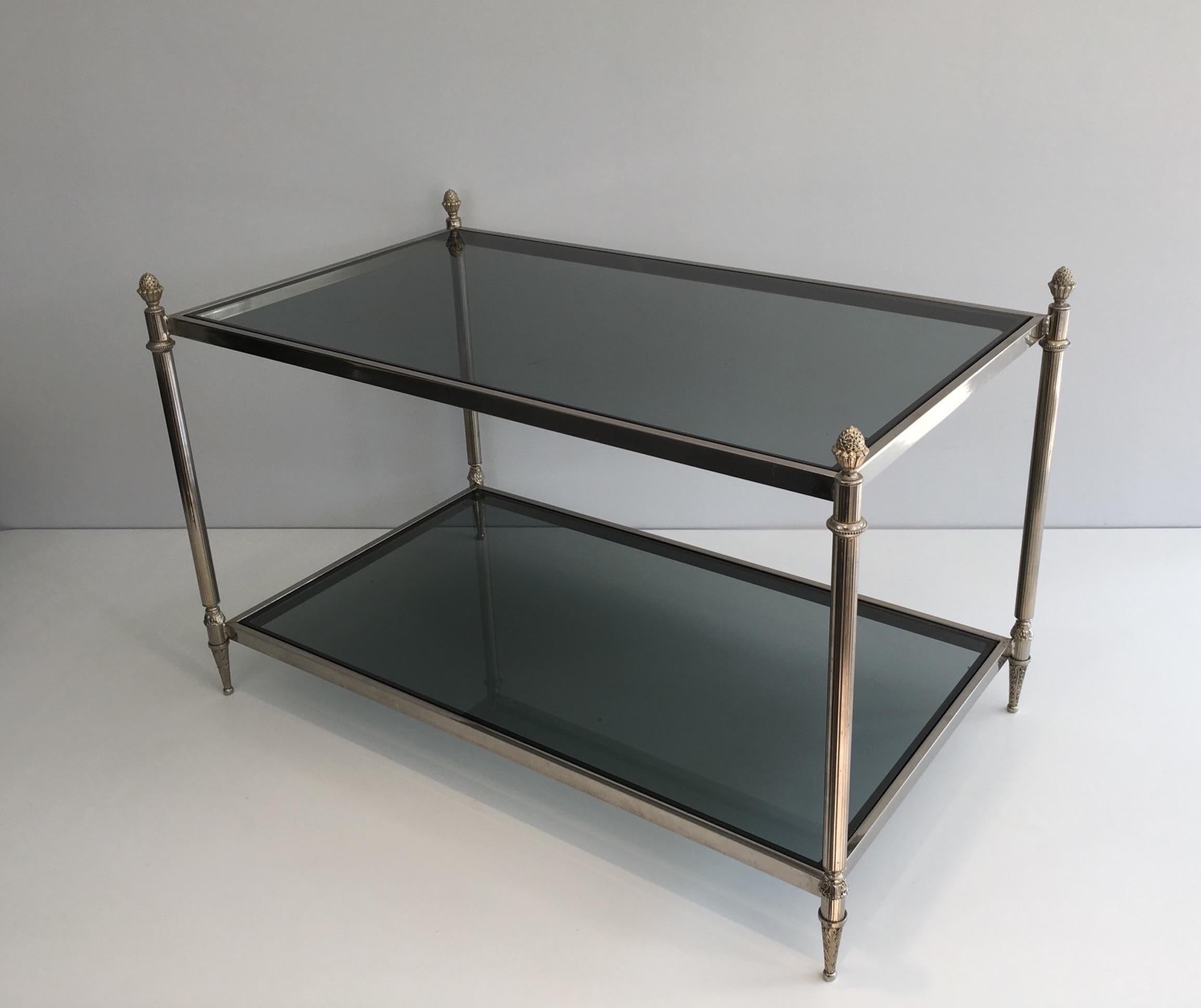 Neoclassical Silvered Coffee Table with Blueish Glass Tops, circa 1940 For Sale 5