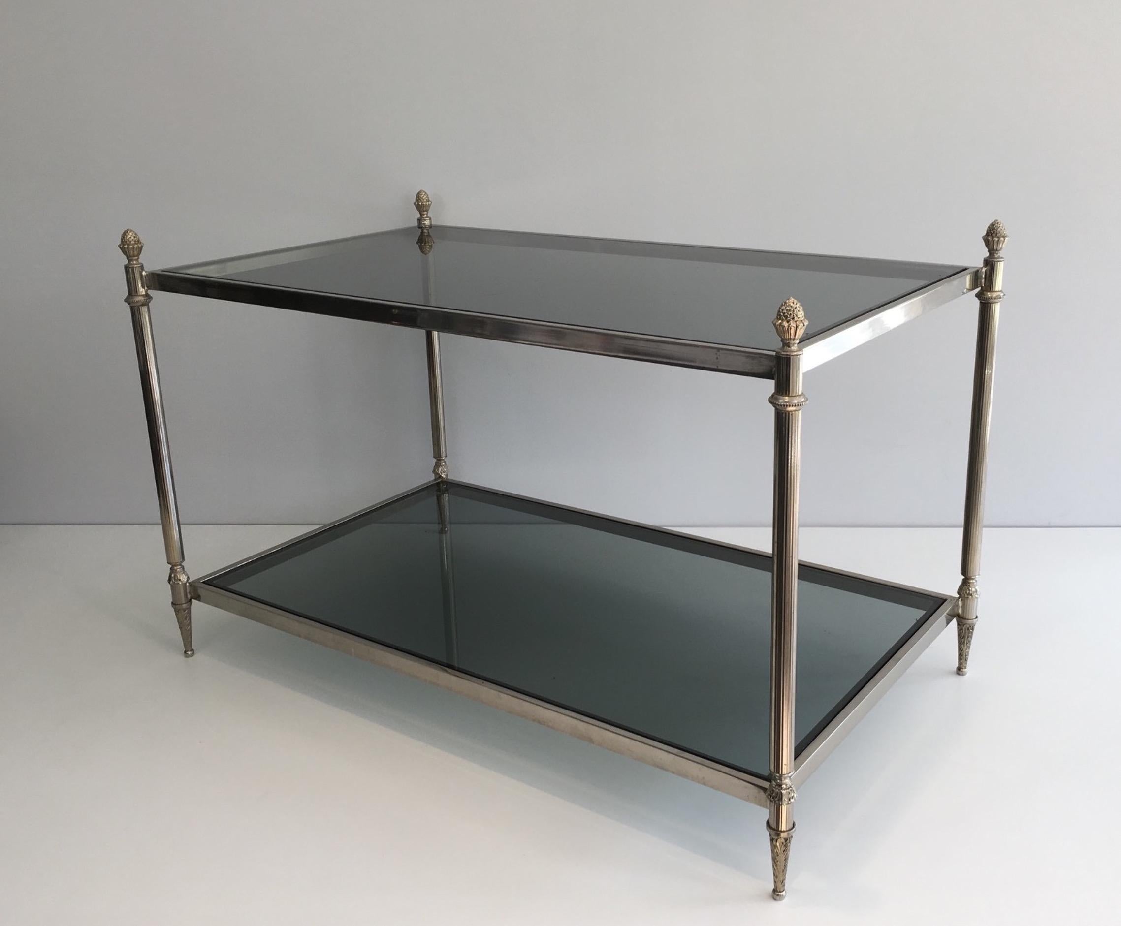 Neoclassical Silvered Coffee Table with Blueish Glass Tops, circa 1940 For Sale 6