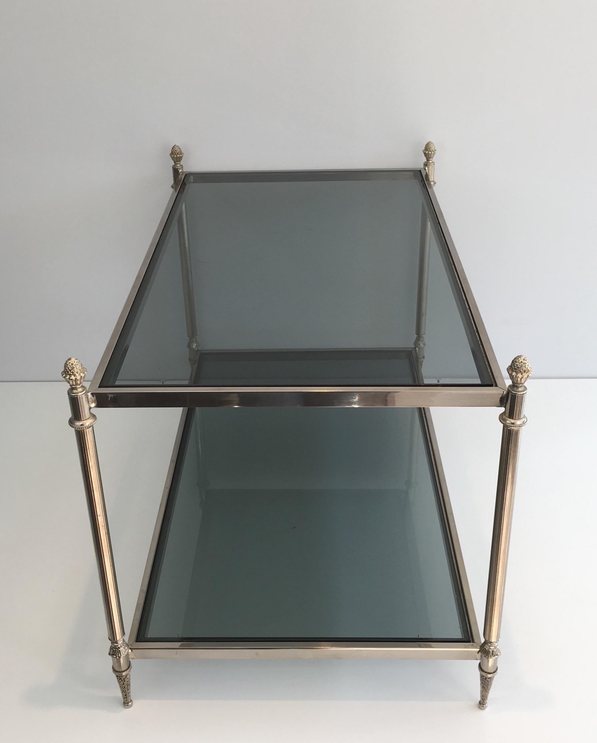 Neoclassical Silvered Coffee Table with Blueish Glass Tops, circa 1940 For Sale 7