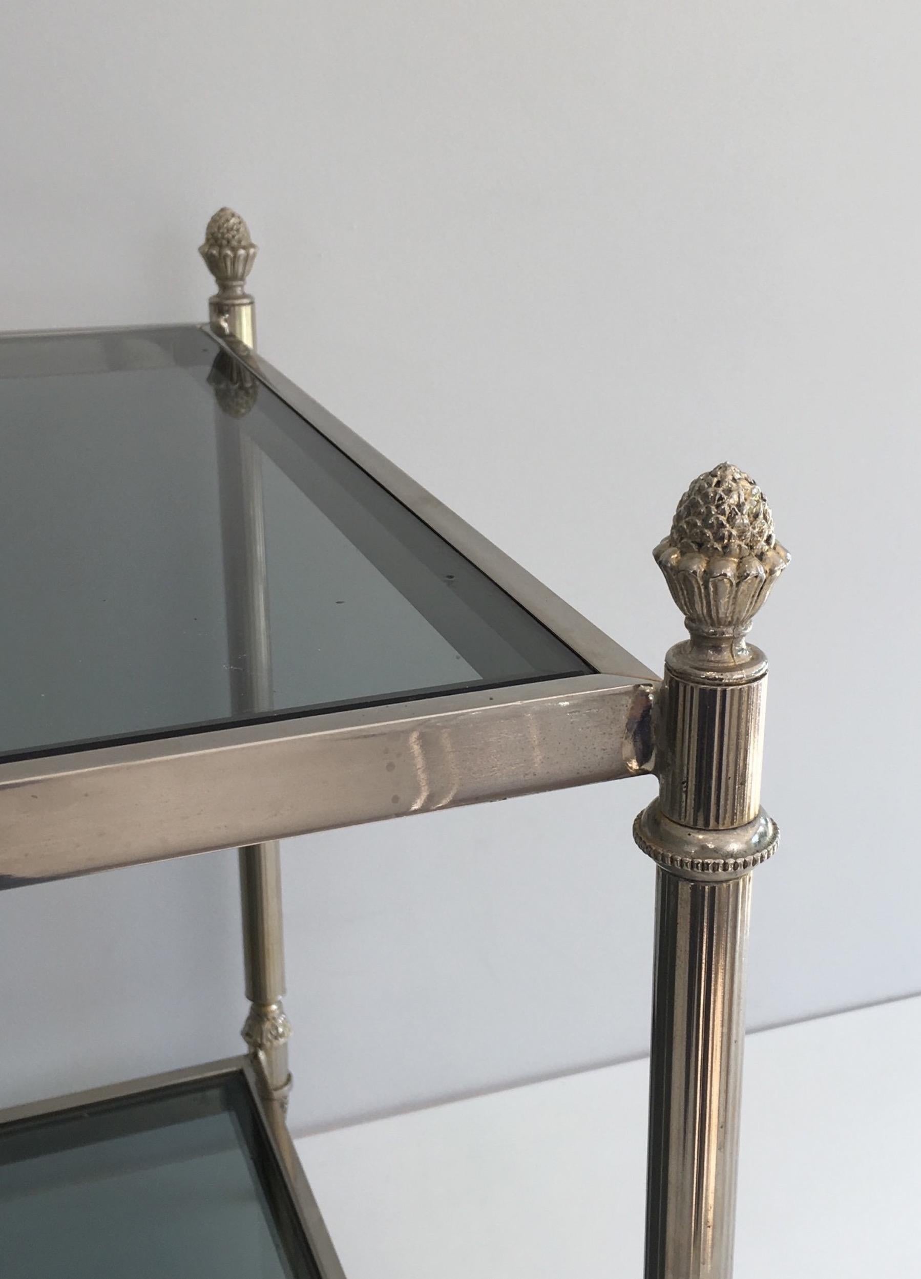 Mid-20th Century Neoclassical Silvered Coffee Table with Blueish Glass Tops, circa 1940 For Sale